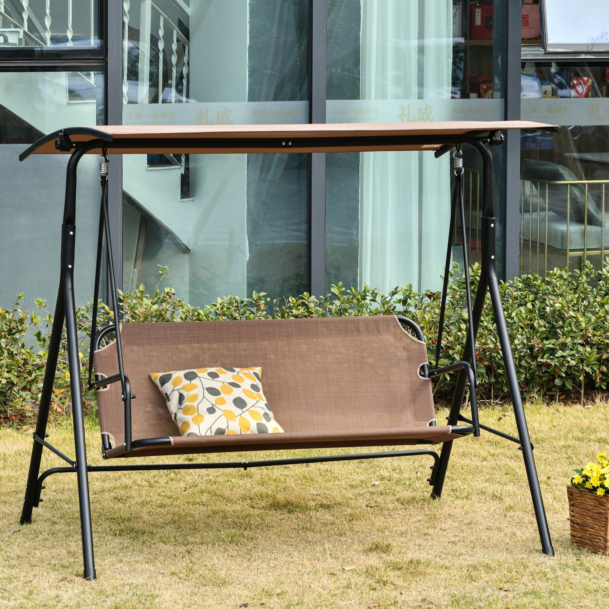 Outsunny Hollywoodschaukel Gartenschaukel mit verstellbarem Sonnendach, günstig online kaufen