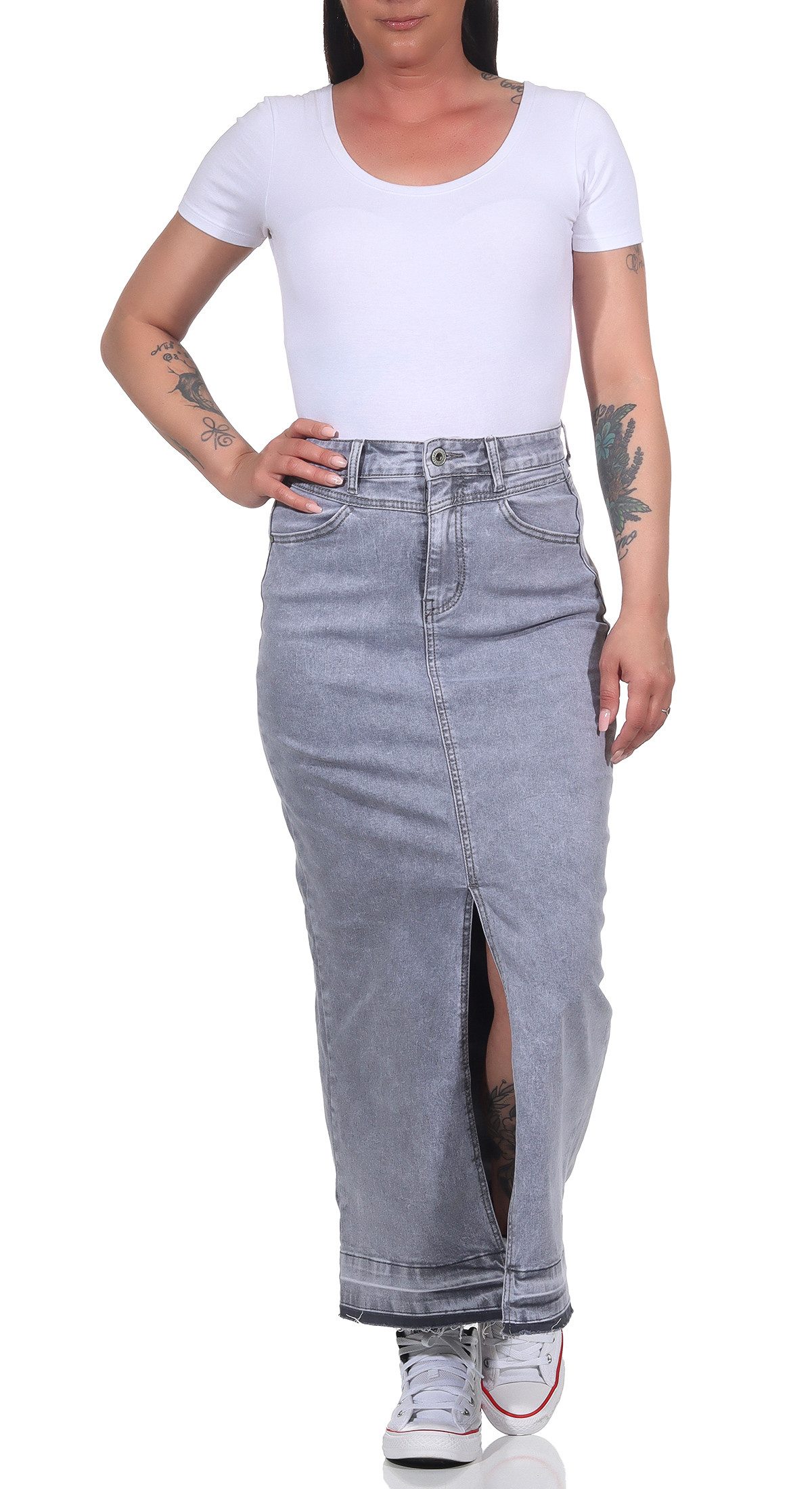 CLEO STYLE Jeansrock Damen Rock 2576 XS Grau
