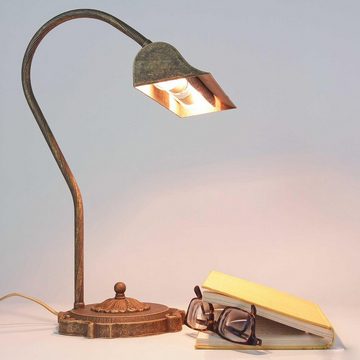 Licht-Erlebnisse Schreibtischlampe LAMPADE SCRIVANIA, ohne Leuchtmittel, Bronzierte Tischlampe aus Messing E14 H:41cm Premium Schreibtisch