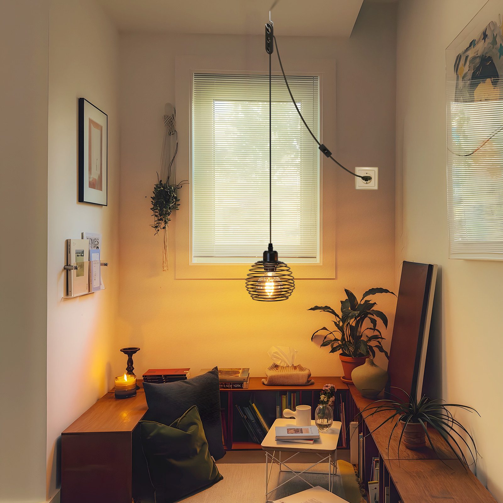 Nettlife Pendelleuchte Vintage Esszimmer Schwarz E27 mit Schalter Industrial Hängelampe, Höhenverstellbar, LED wechselbar, Höhenverstellbar – Bild 4 von 5