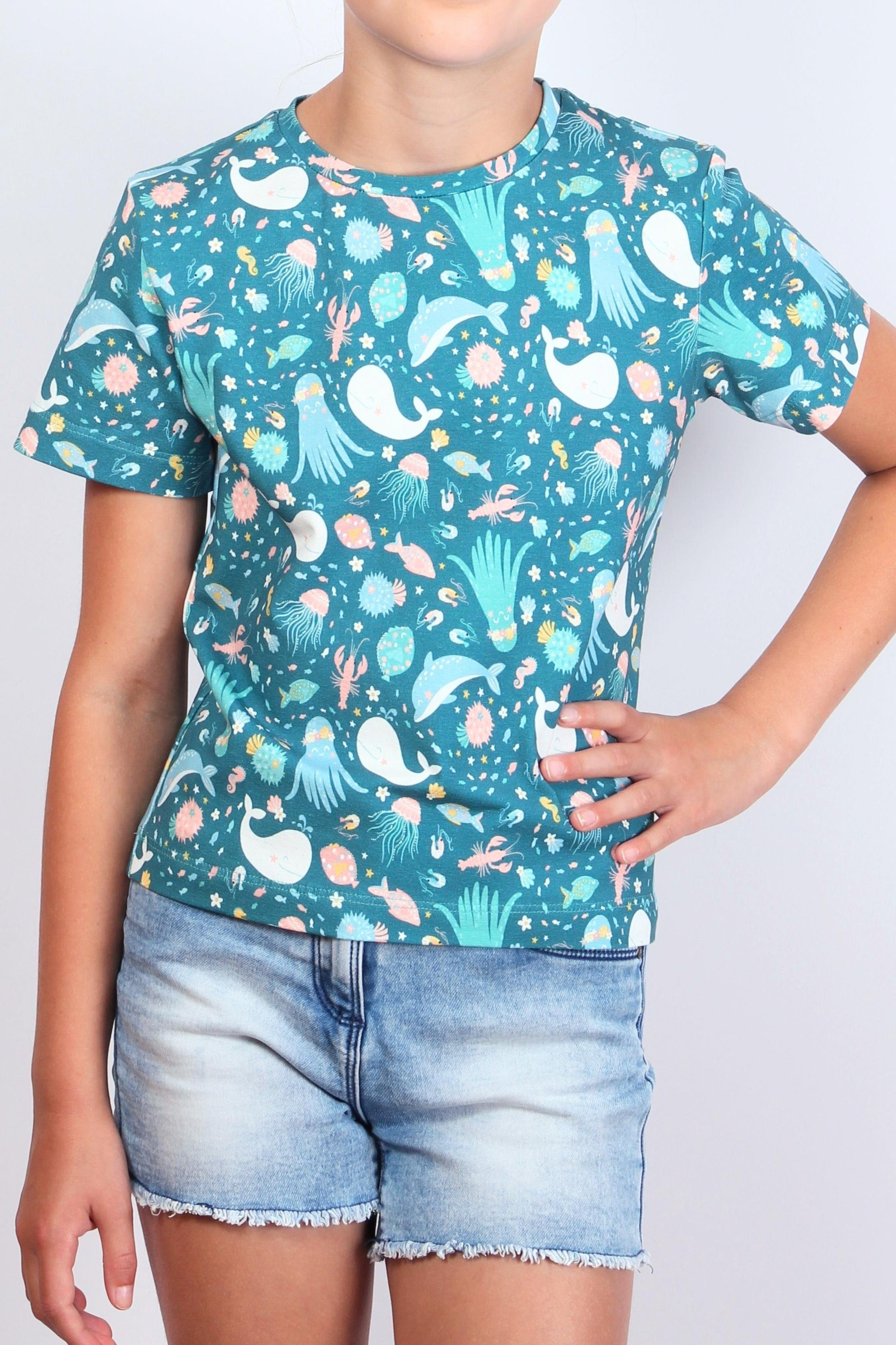 coolismo T-Shirt Print-Shirt für Mädchen europäische Meereswelt" Alloverprint, "Kleine Produktion Baumwolle
