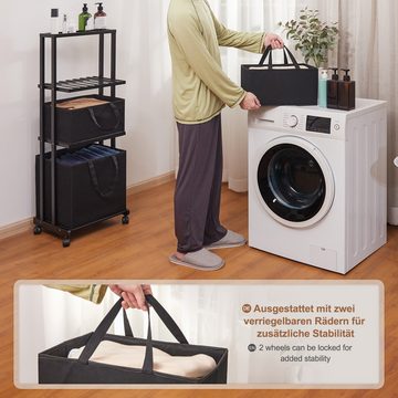 Yorbay Wäschekorb Wäschesammler aus Bambus 50kg belastbar, 115x36x45.5cm (Mit Rollen, mit 4 Ebenen, mit 3 abnehmbaren Aufbewahrungskörben), Badregal Wäschewagen Wäschebehälter für Badezimmer, Waschküche