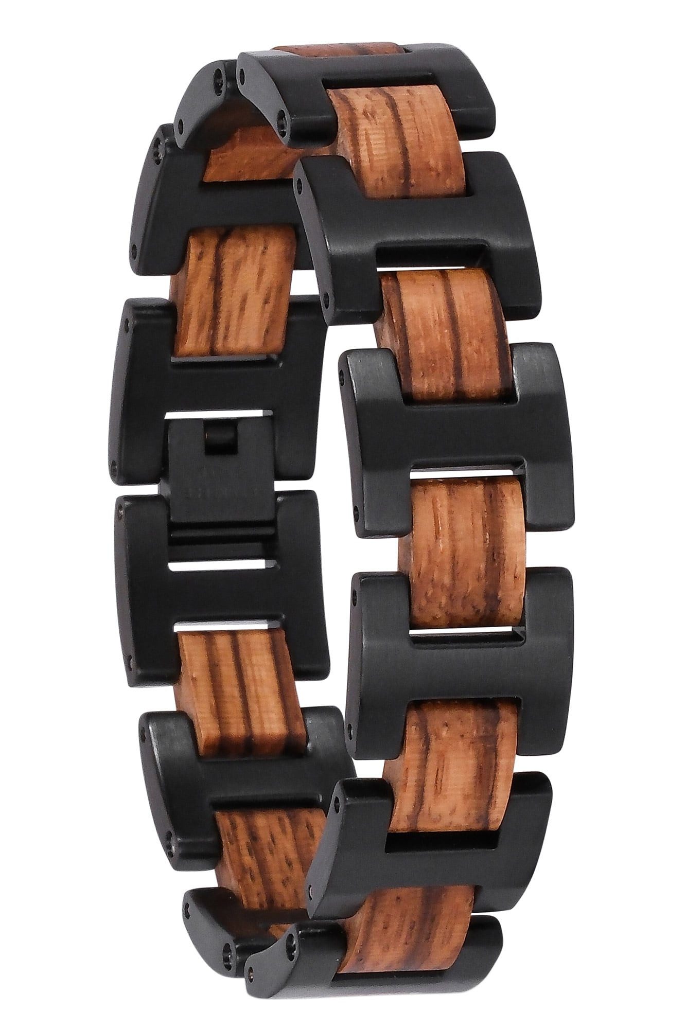 Holzkern Gliederarmband HerrenEdelstahl mit Holz Acoustic Zebrano/Schwarz günstig online kaufen