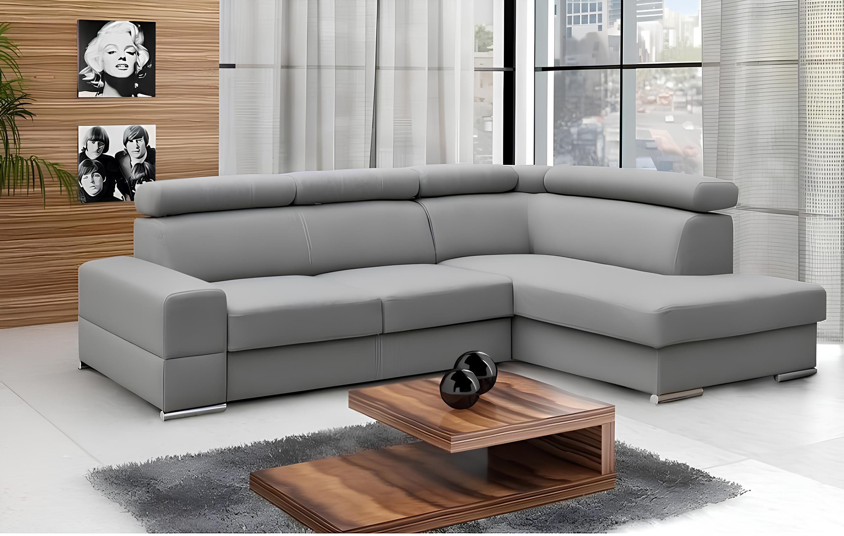 Xlmoebel Ecksofa Modernes L-Form Sofa mit Schlaffunktion aus Textil in Grau, Hergestellt in Europa