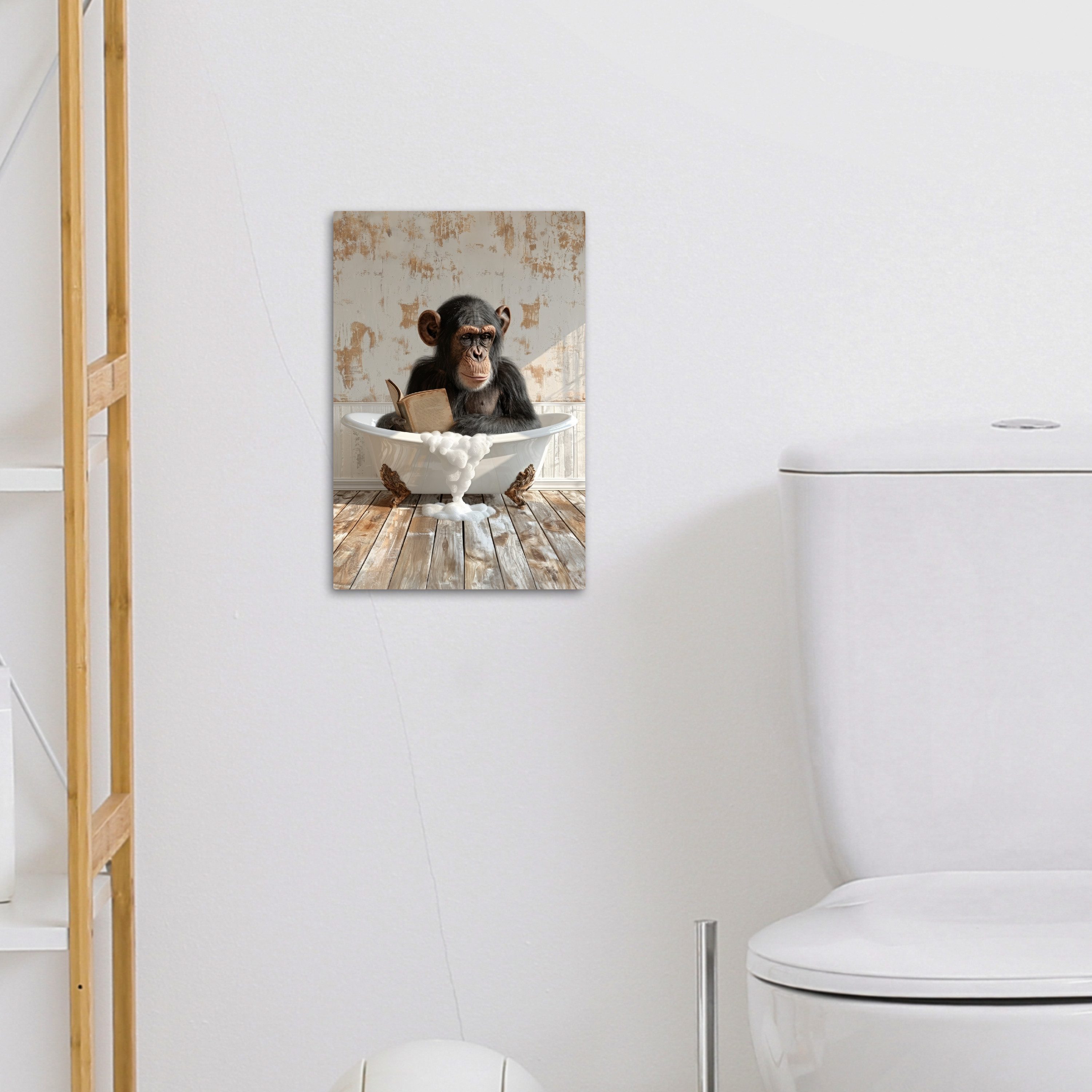 OneMillionCanvasses® Leinwandbild Vintage - Affe - Badewanne - Schaumstoff - Tier, Fotodruck (1 St), Badezimmer Deko, Bilder WC, Toilette Wanddeko 20x30 cm – Bild 4 von 5