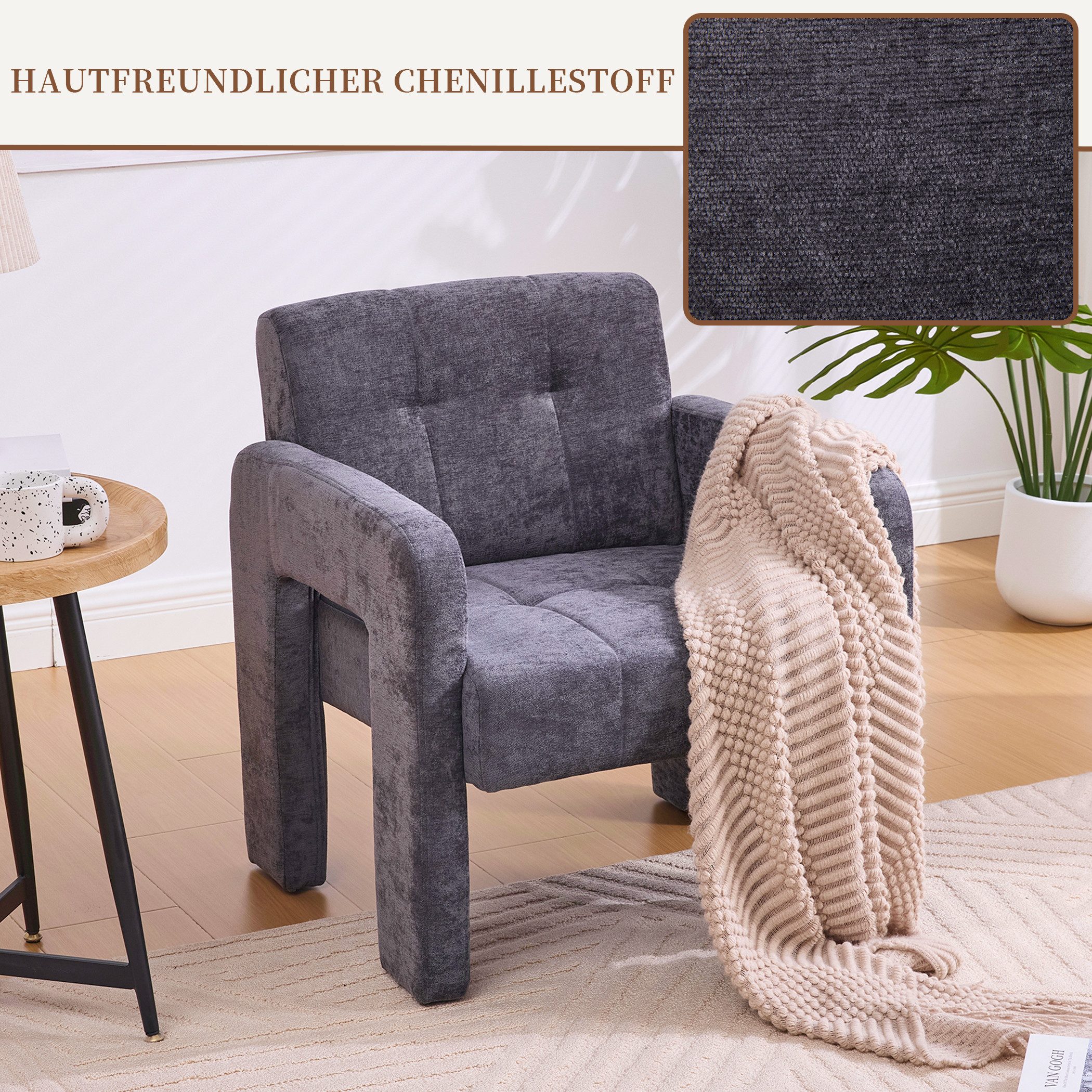 SeedWave Sessel Chenille Relaxsessel mit Ergonomischer Rückenlehne, Gepolstertem Sitz, Polstersessel mit hochdichtem Schaumstoff & verstärkten Beinen