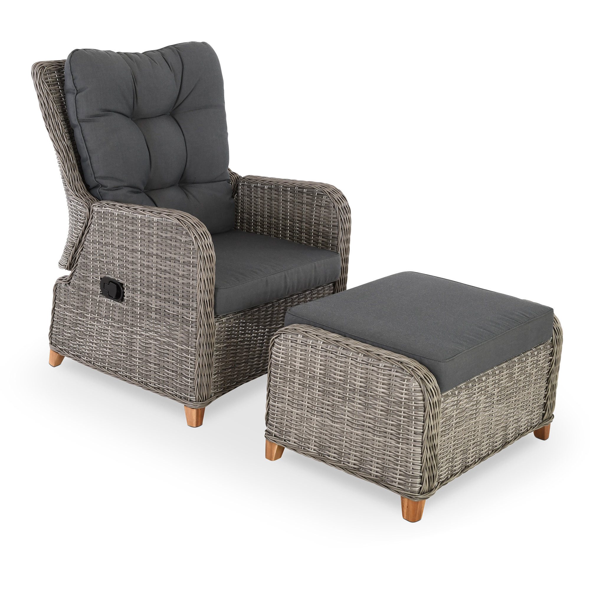 Raburg Gartensessel Relaxsessel mit Hocker, inkl. Polster, wetterfest, Alisa (Gartenstuhl-Set mit Hocker), pflegeleichtes Polyrattan, 130 kg Belastbarkeit