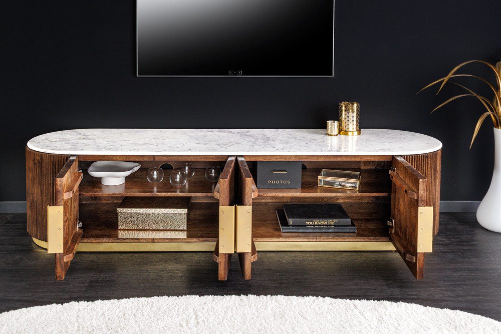 riess-ambiente Sideboard GATSBY 170cm braun/weiß/gold - Mango, Marmor, Massivholz, Kabelöffnung (Einzelartikel, 1 St), Zeitloses Lowboard - ideal als Ablagefläc – Bild 4 von 5