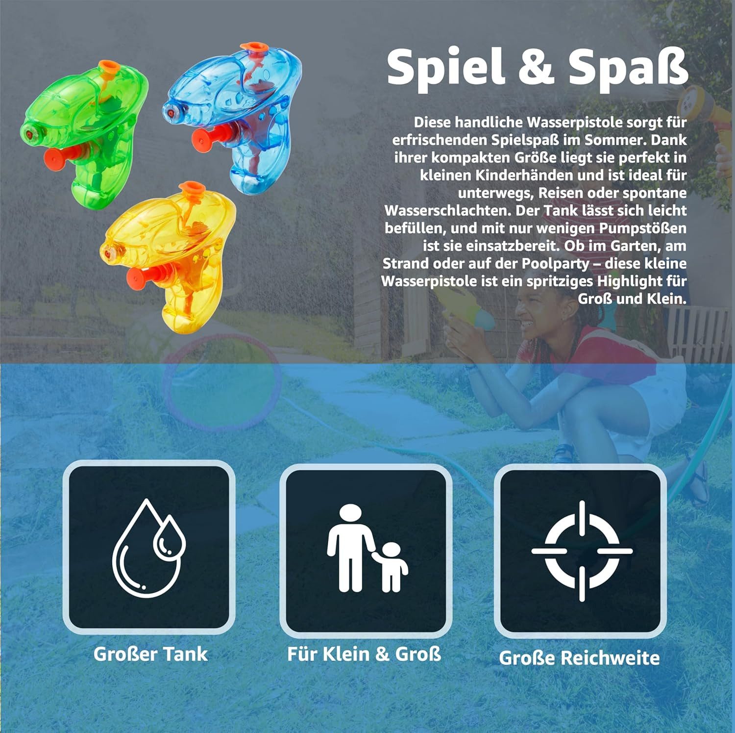 TK Gruppe Wasserpistole 3er Mini Wasserpistolen Set (3er Set, 3-tlg., 3x Wasserpistolen)