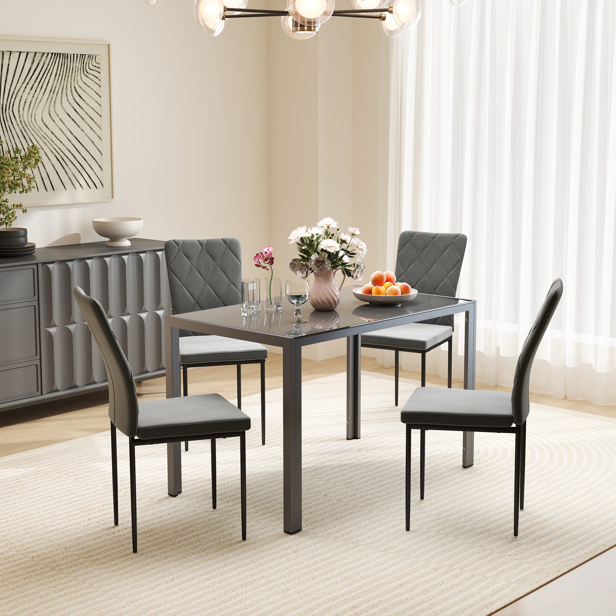 HOMCOM Esszimmerstuhl Küchenstuhl mit Rückenlehne, Samtoptik (Polsterstuhl, günstig online kaufen