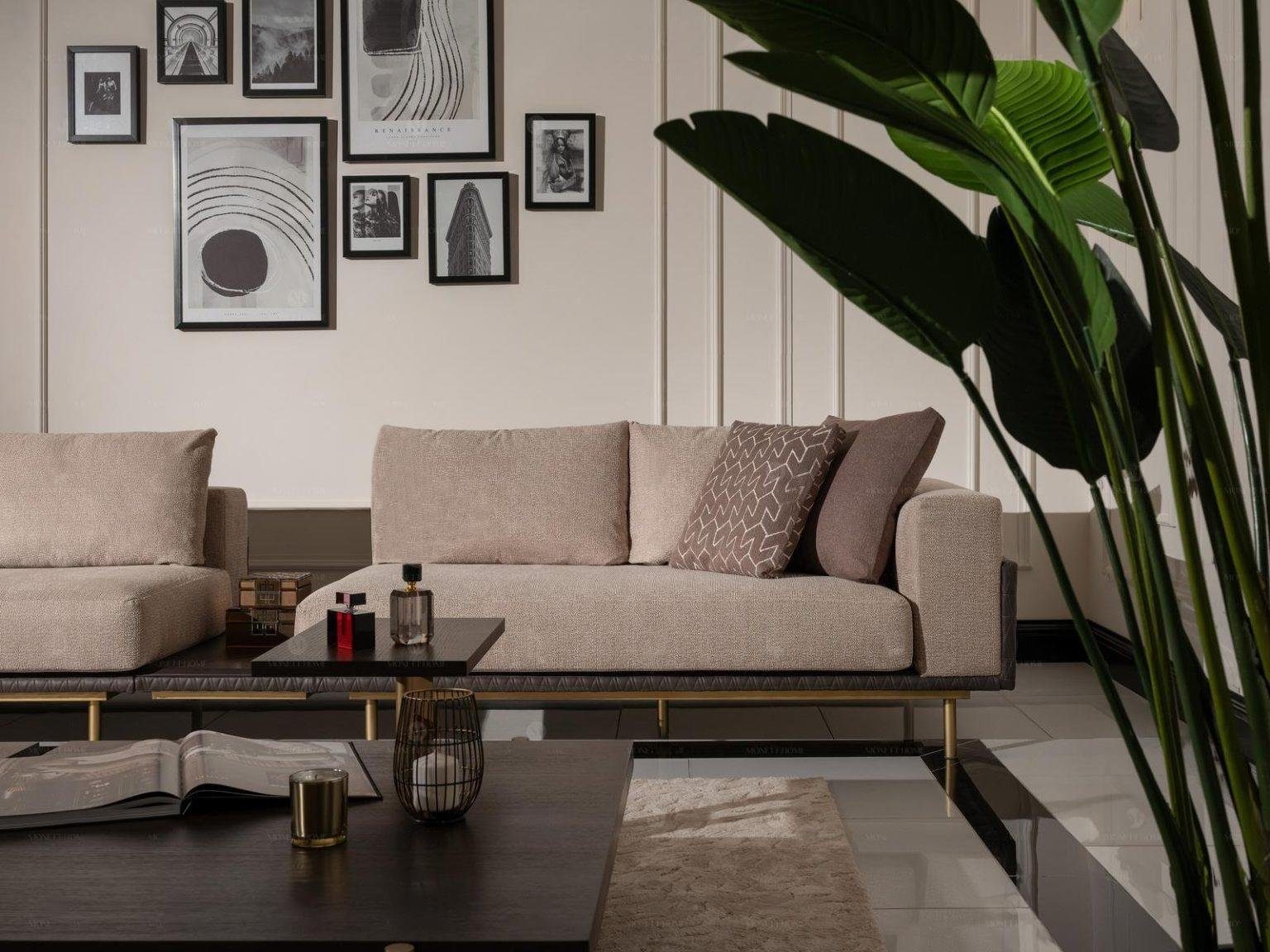 Luxus Sofa Made Couchtische in Couchtische Holz, + 2x Europa + 4 Set Beige Beistelltisch), Wohnzimmer-Set Wohnzimmer (4-St., Beistelltisch JVmoebel 4tlg Sitzer