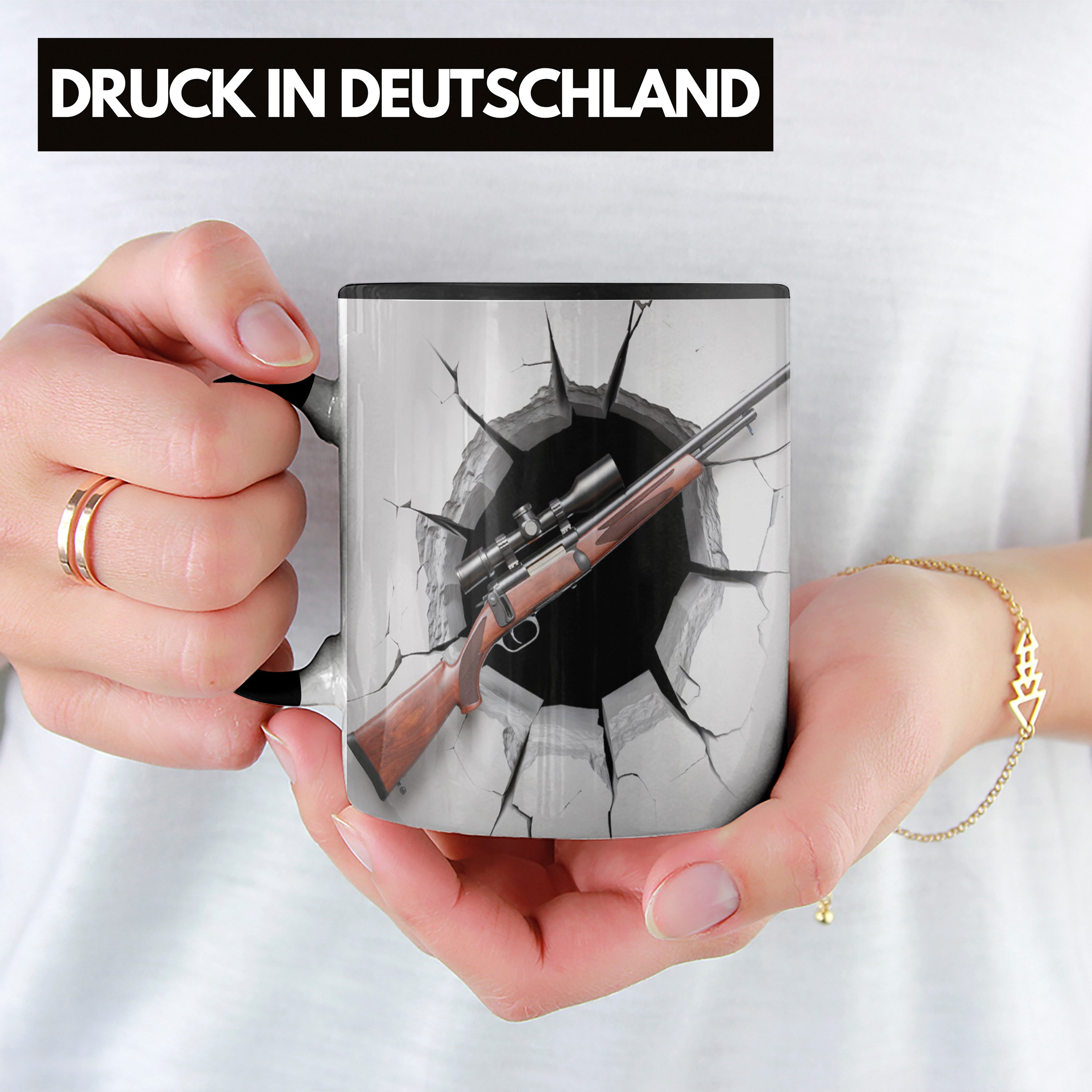 Trendation Tasse 3D Jagdgewehr Tasse Geschenk Jagdgewehr Durchbruch Wand Grafik Gesch