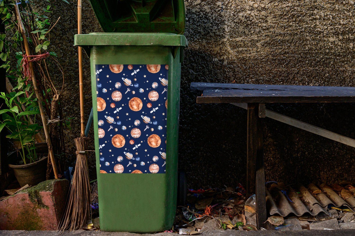 MuchoWow Wandsticker Weltraum - Rakete St), Jungen - - Container, Kind Mülleimer-aufkleber, Sticker, - - Mädchen Planeten Mülltonne, (1 Abfalbehälter Kinder 