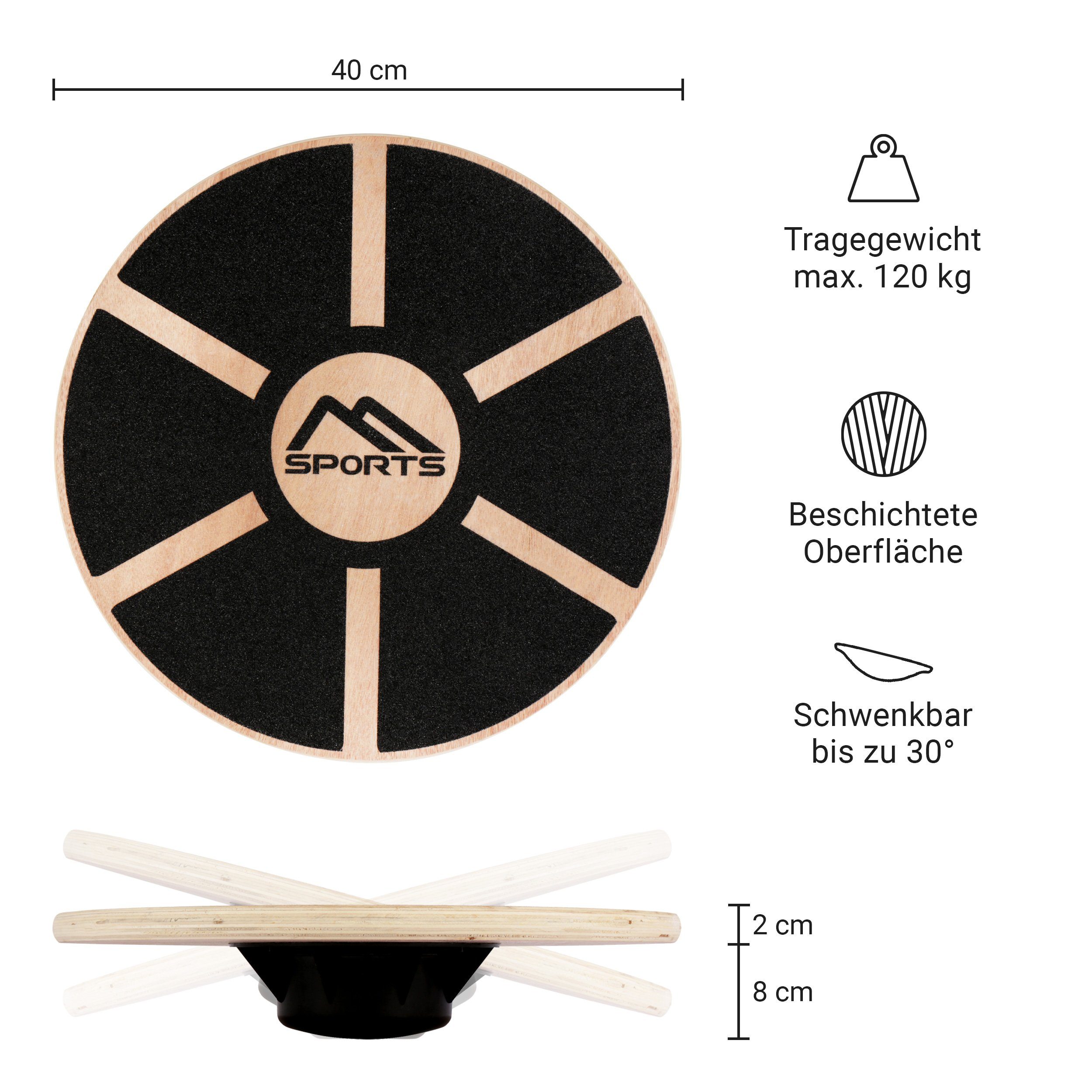 cm Wackelbrett Stabilisations-Therapiegerät 39 Durchmesser Balance MSports® aus Board Holz