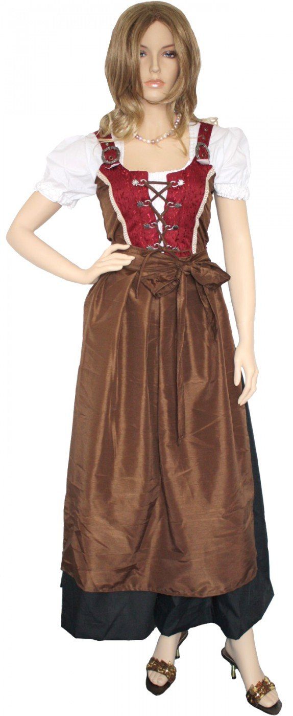 German Wear 4-teiliges Dirndl Set - Lange Dirndl Mit Bluse Und 2 Schürzen