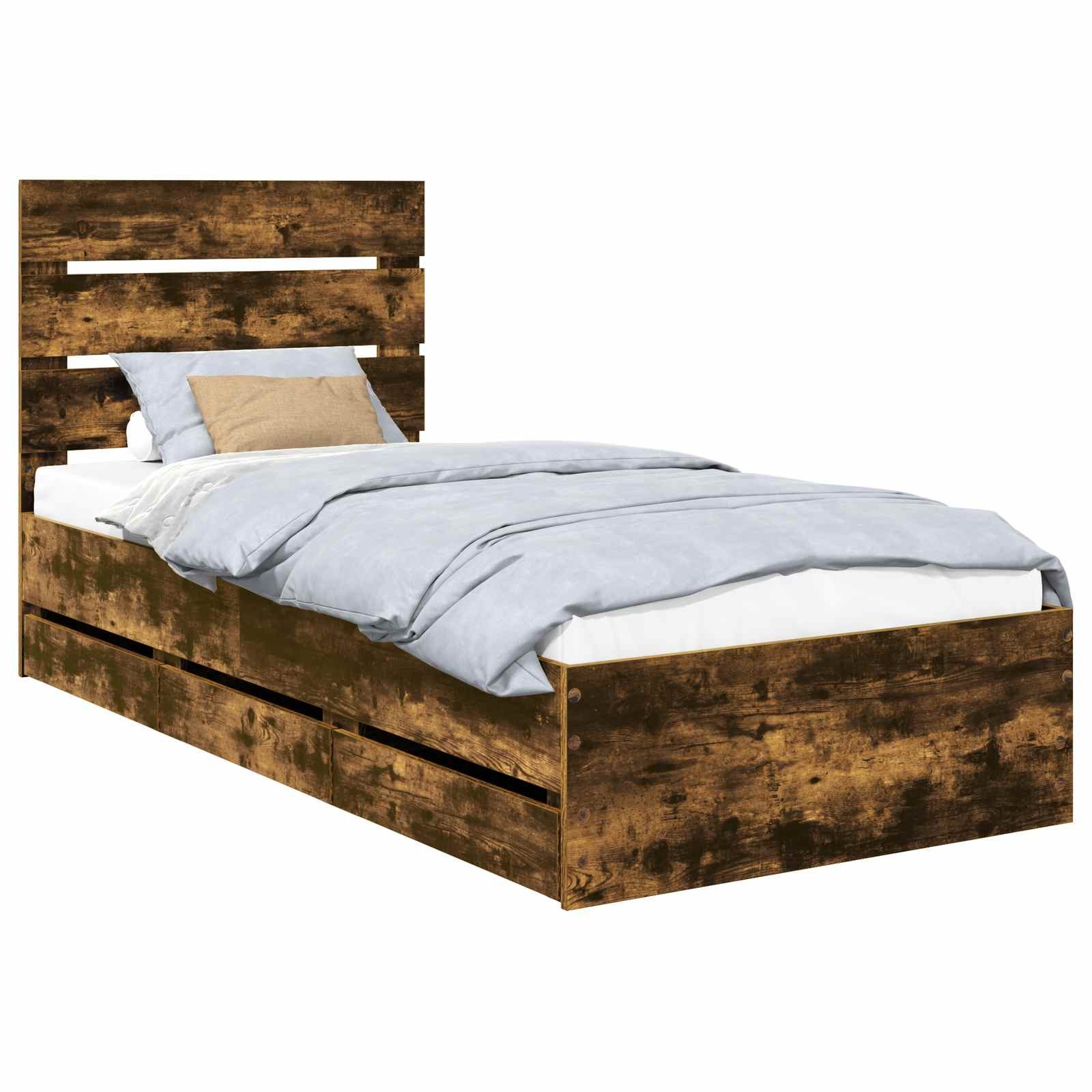 vidaXL Bettgestell Bettrahmen Räuchereiche 100 x 200 cm Ingenieurs Holz (1-tlg)