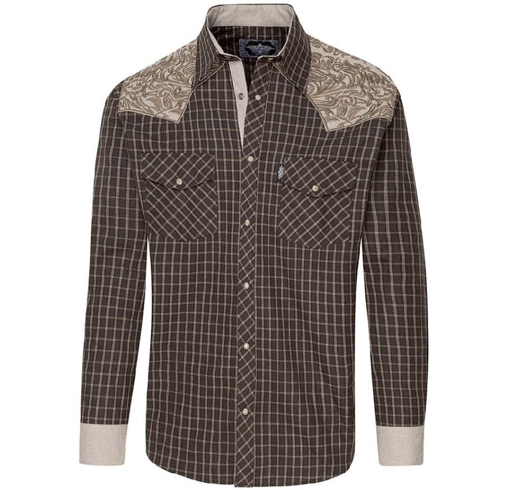 Stars & Stripes Langarmhemd Westernhemd - Roger, Beige Front- und Rückenbestickung
