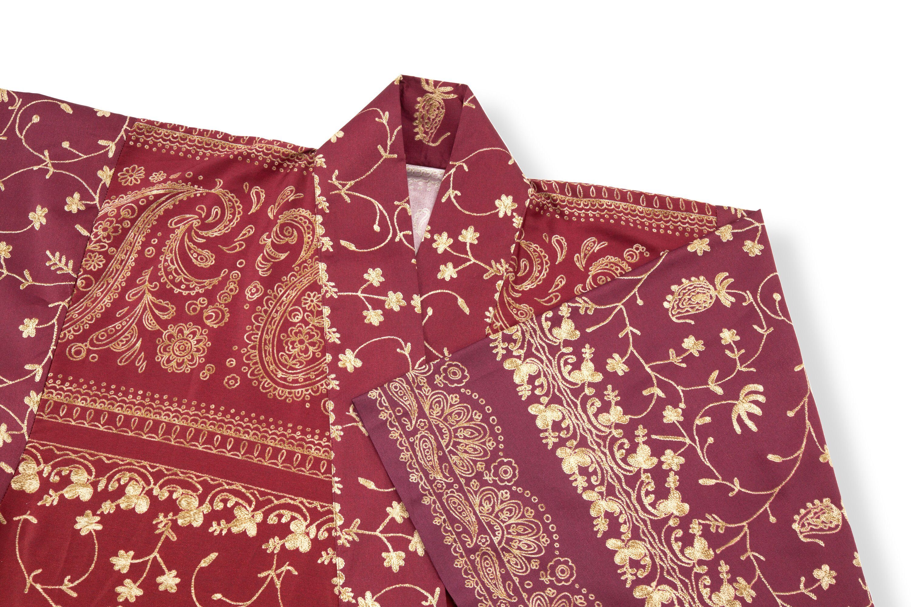 Gürtel, Muster, mit BRENTA, modernem Baumwolle, Kimono Bassetti Baumwolle RUBINROT satinierter knieumspielend, aus