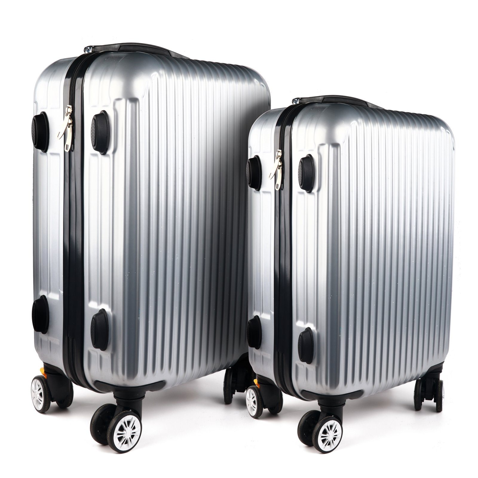 HTI-Living Kofferset Kofferset 2-teilig High Level, 4 Rollen, (Set, 2 tlg), Hartschalenkoffer mit Rollen Teleskopgriff Silber