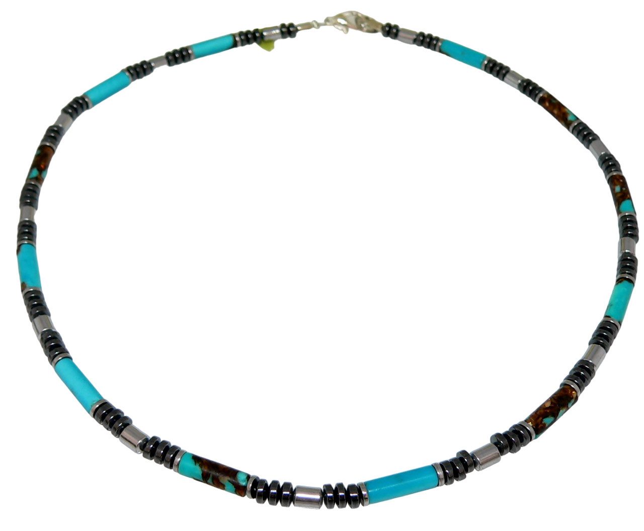 traumschmuck Collier 033b Halskette Impressions Jaspis türkis Hämatit silber schwarz (incl. Schmuckbox), handgefertigt, Made in Germany