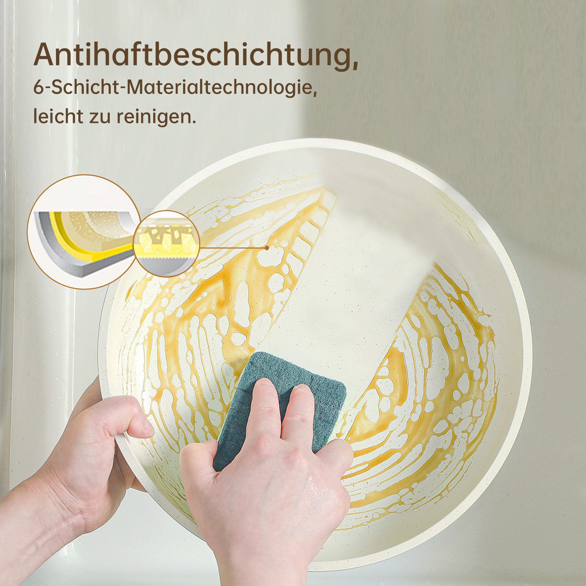 SEHAUSEU Pfannen-Set Topf-Set Kasserolle Bratpfanne mit abnehmbarer Griff, Antihaft,weiß, (19-tlg), 7-tlg.&19-tlg. – Bild 4 von 5