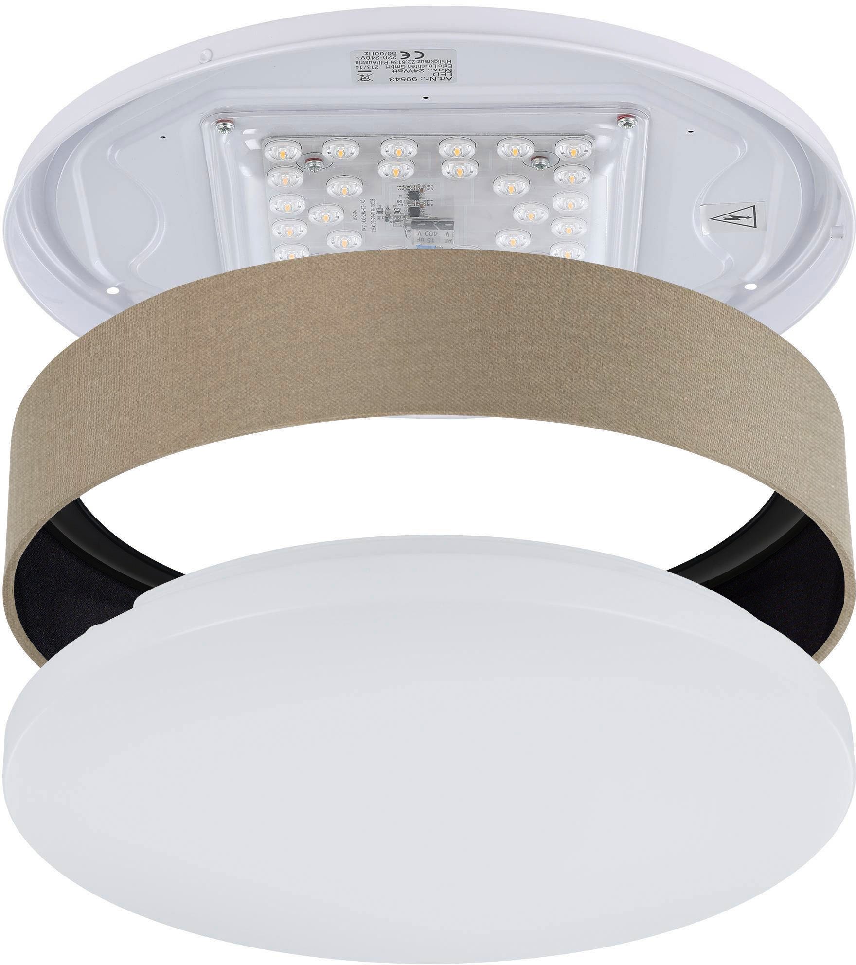 OTTO home LED Deckenleuchte Merryn, CCT - über Fernbedienung, LED fest integriert, Neutralweiß, Warmweiß, Deckenlampe Ø38 x H9 cm mit Textil-/Stoffschirm, CCT, Fernbedienung