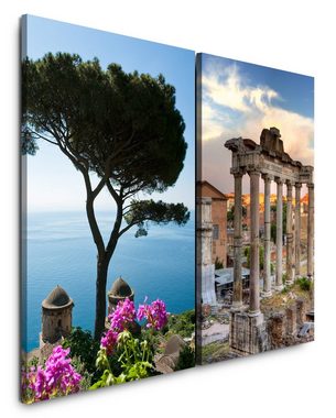 Sinus Art Leinwandbild 2 Bilder je 60x90cm Ravello Italien Mittelmeer Amalfiküste Rom Antik Säulen