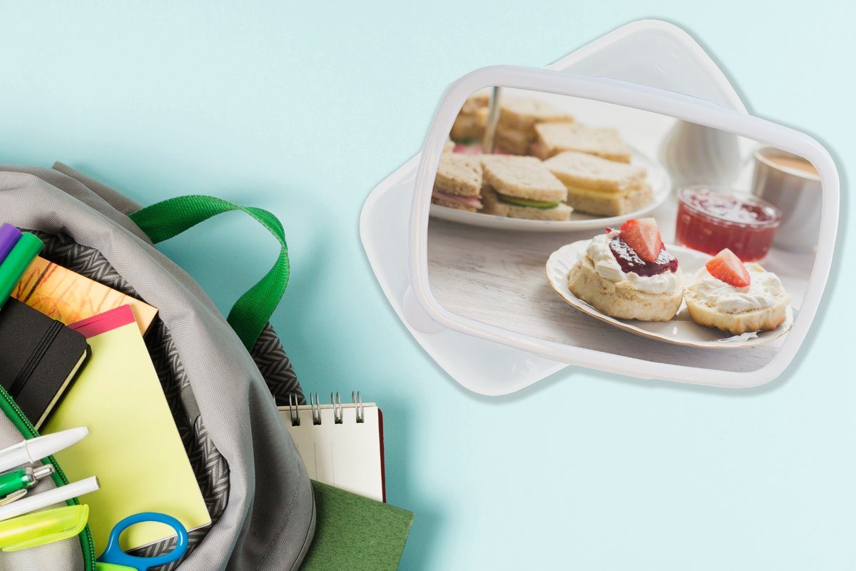 Kinder Frühstück Jungs Erdbeere Mädchen und Brotbox und - (2-tlg), Marmelade, Brotdose, weiß Erwachsene, - für Lunchbox MuchoWow Kunststoff, für