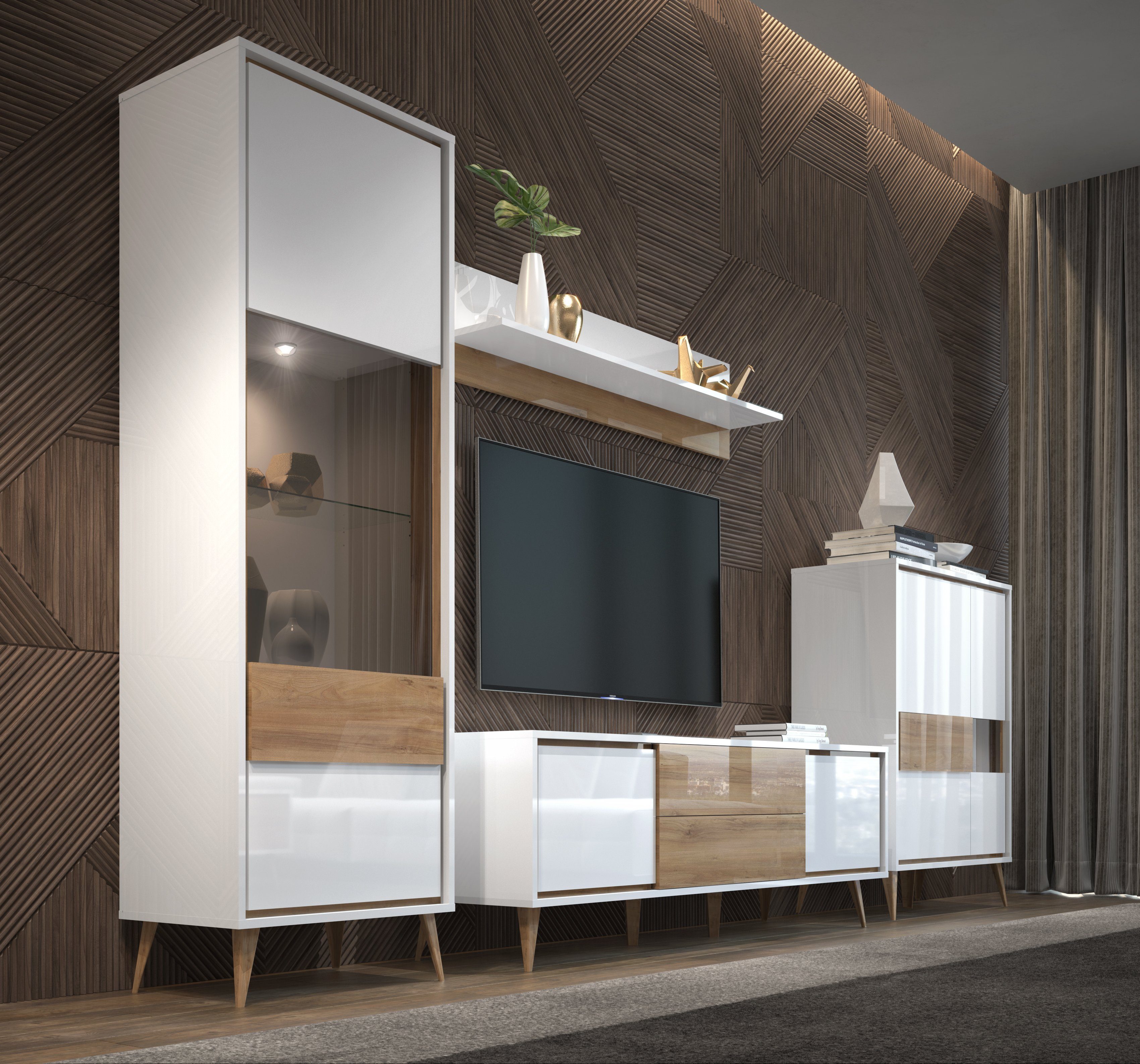 OTTO home Vitrine Vida (H/B/T): 195/64/40cm) UV lackiert, hochglänzend, Soft-Close und Push-to-open Funktion