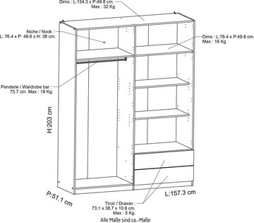 Demeyere GROUP Drehtürenschrank Kinderkleiderschrank, 4 große Türen,4 kleine Türen, 2 Schubladen Breite ca. 157cm,Höhe ca. 200cm,viel Stauraum,mit Innenaustattung