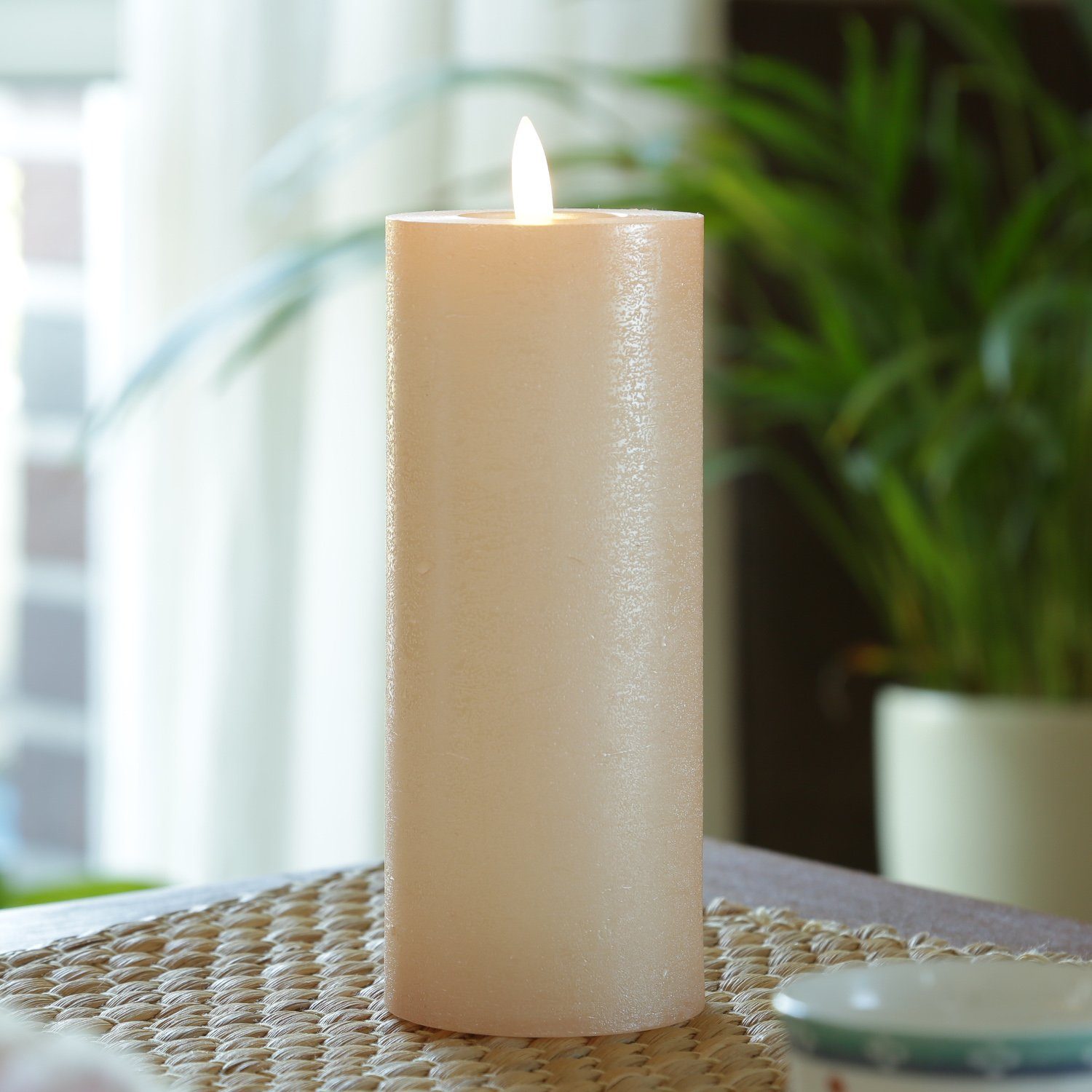 MARELIDA LED-Kerze LED Kerze LINA Rustik Optik Echtwachs flackernd Timer H: 19cm rosa (1-tlg)