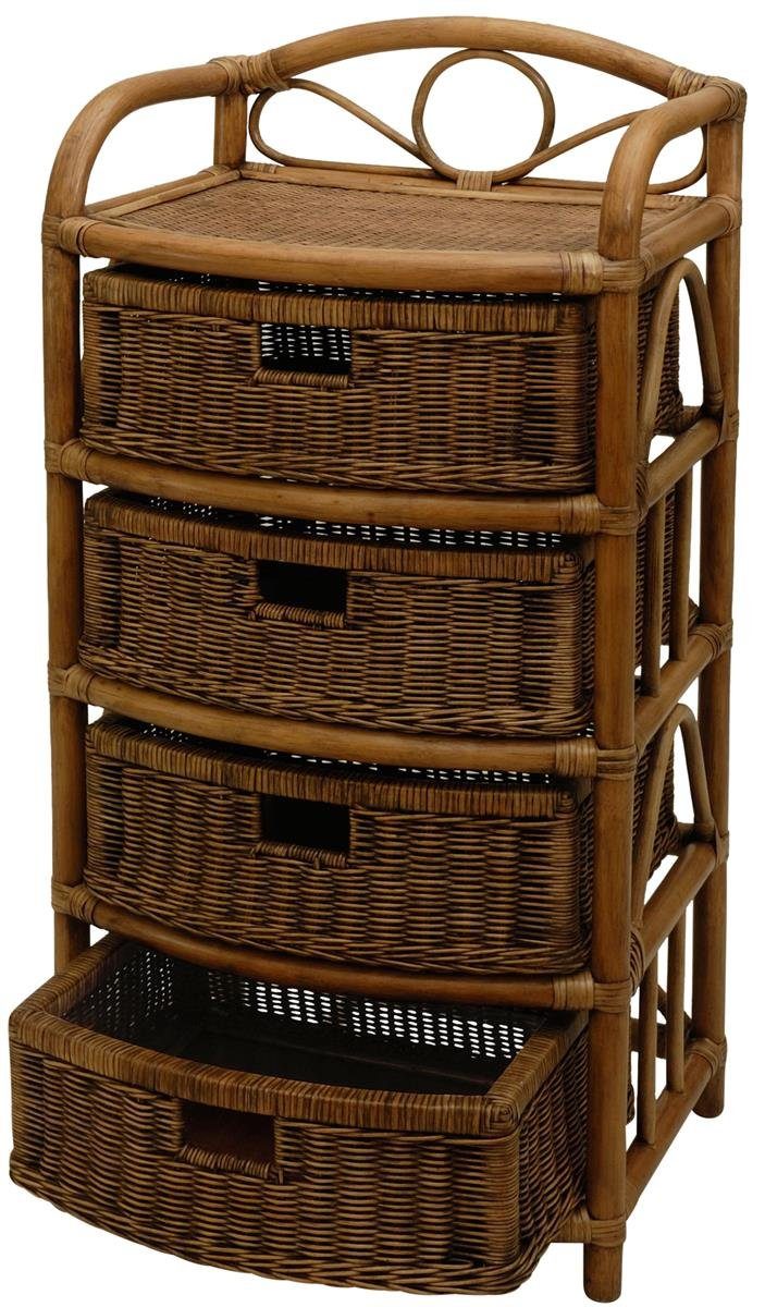 Krines Home Badregal Regal aus echtem Rattan 4 Schübe Rattan-Kommode Badregal Rattanschrank, mit Schubladen, aus Naturmaterial