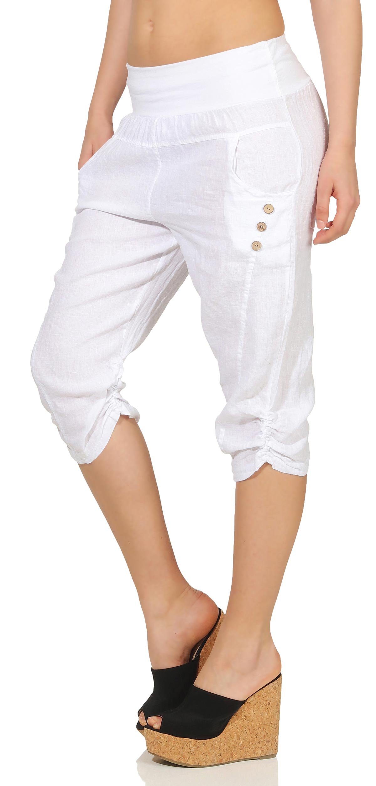 7988 weiß fashion Caprihose Leinen malito more mit Hose elastischem Bund Capri than