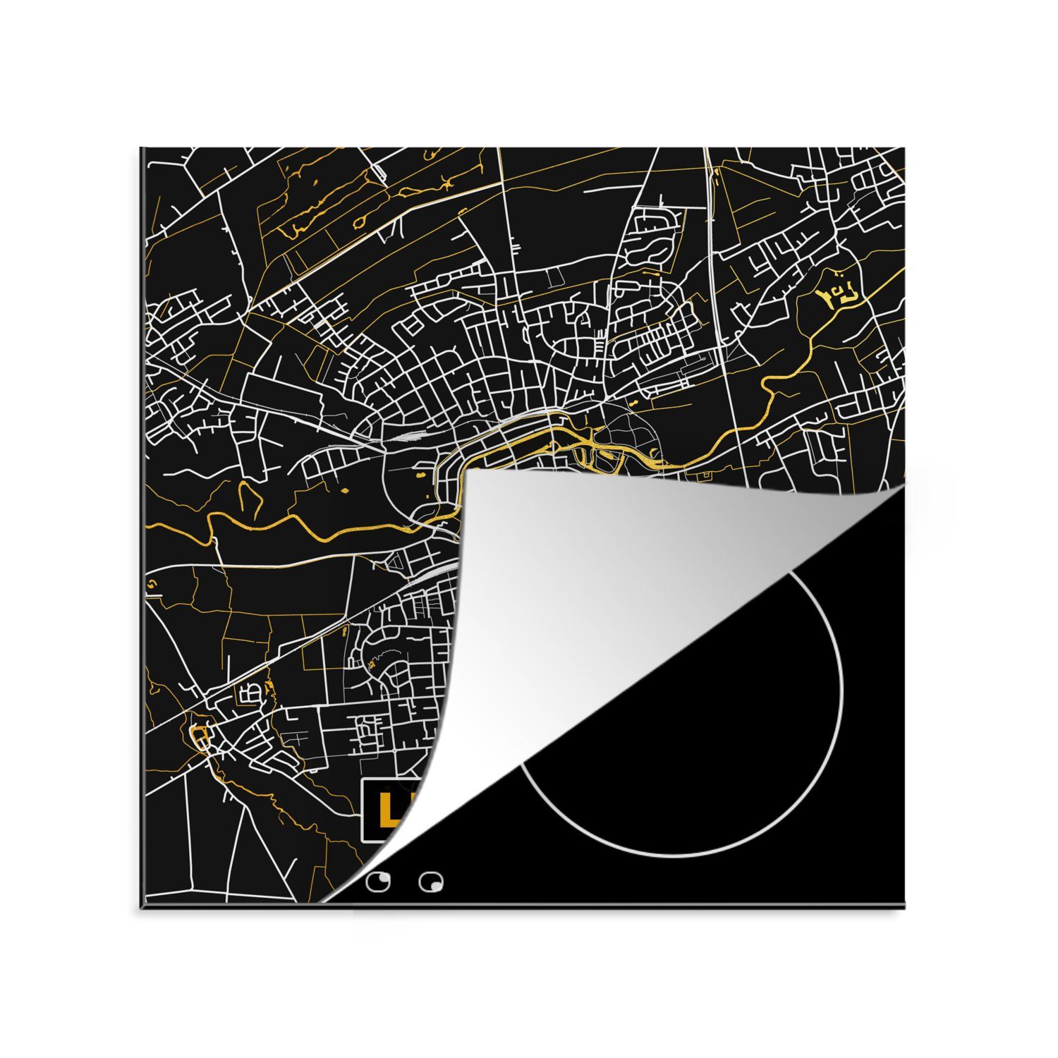 MuchoWow Herdblende-/Abdeckplatte Schwarz und Gold - Stadtplan - Lippstadt - Deutschland - Karte, Vinyl, (1 tlg), 78x78 cm, Ceranfeldabdeckung, Arbeitsplatte für küche