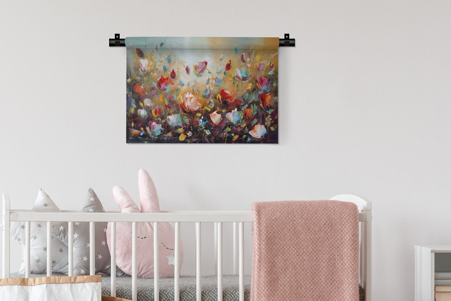 - Blumen Schlafzimmer, Kunst Wandbehang, Wanddeko - MuchoWow Wanddekoobjekt Ölgemälde, für Kinderzimmer Kleid, - Natur Wohnzimmer,