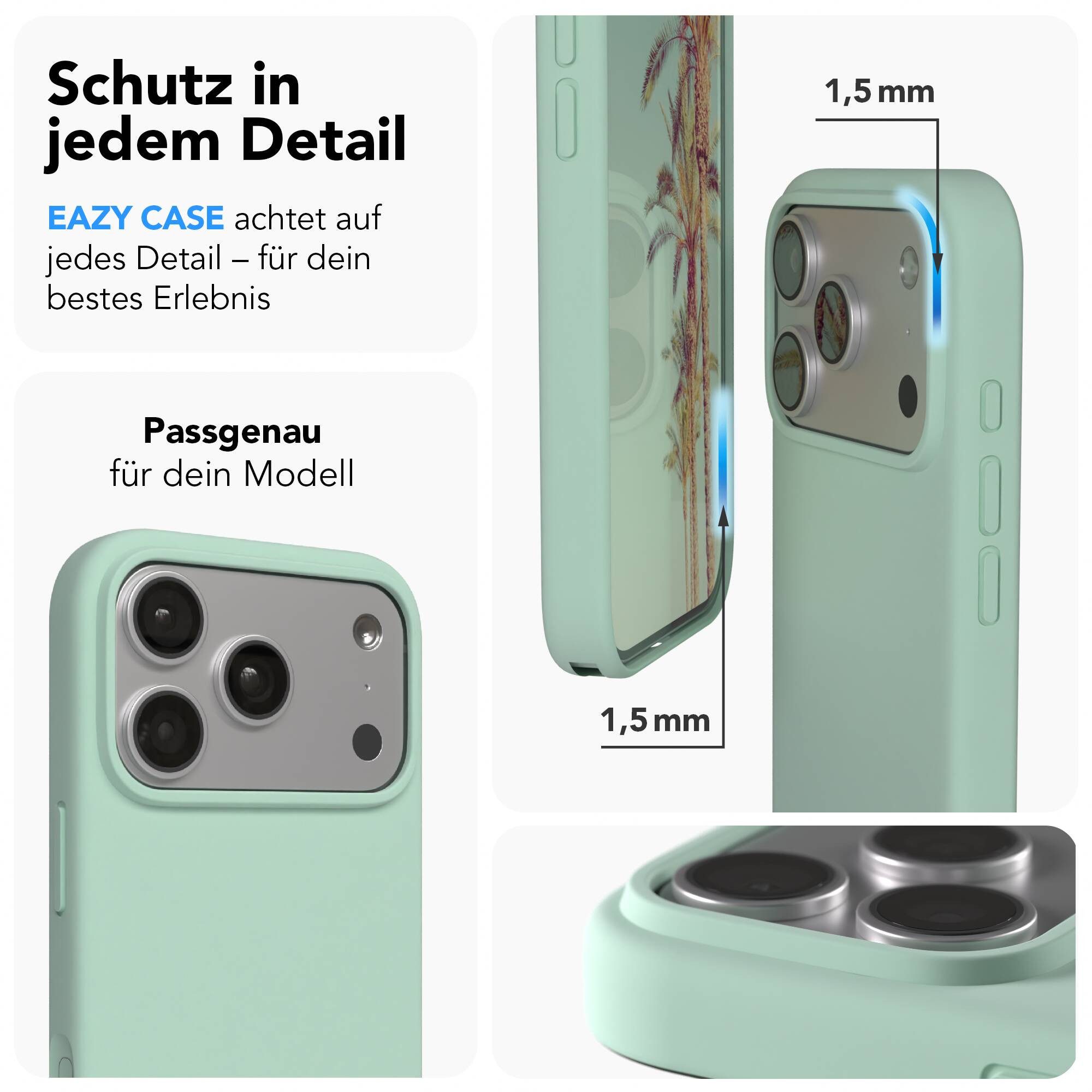 EAZY CASE Handyhülle für Apple iPhone 17 Pro Hülle Silikon 6,3 Zoll, Cover Hülle mit Kameraschutz Bumper Case Slimcover kratzfest Mint Grün – Bild 3 von 5