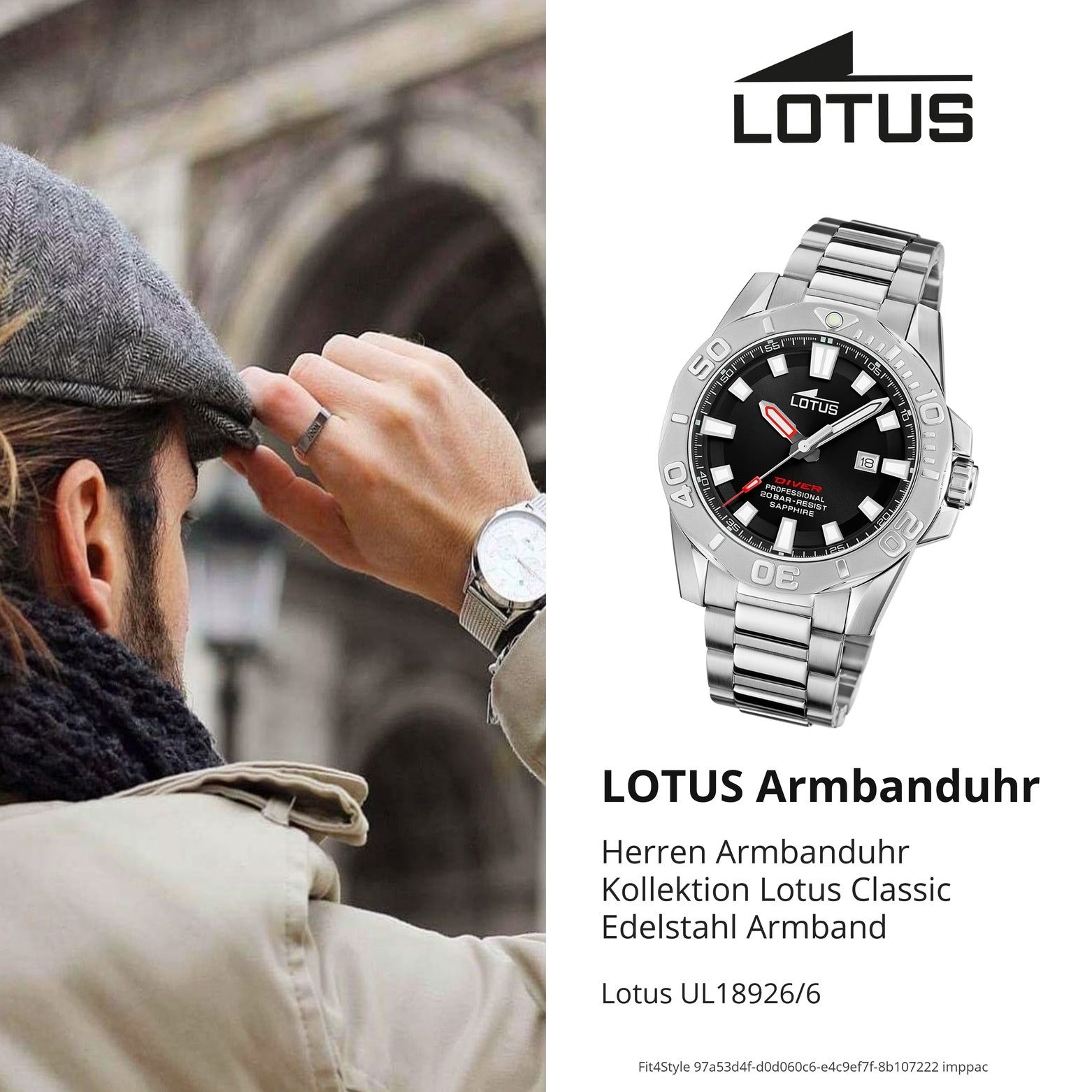 Lotus Quarzuhr Lotus Herrenuhr Edelstahl silber Lotus, (Chronograph), Herren Armbanduhr rund, groß (ca. 44,5mm), Edelstahl