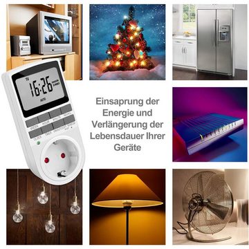 OKWISH Zeitschaltuhr Digitale Zeitschaltuhren Timer Steckdose Zeitschaltuhr-Steckdose, mit 10 täglichen konfigurierbaren Programme, 1-St., LCD Display und Anti-Theft-Zufallsmodus mit unendlichem Zyklus, Täglich für Innen 230V / 16A / 3680W