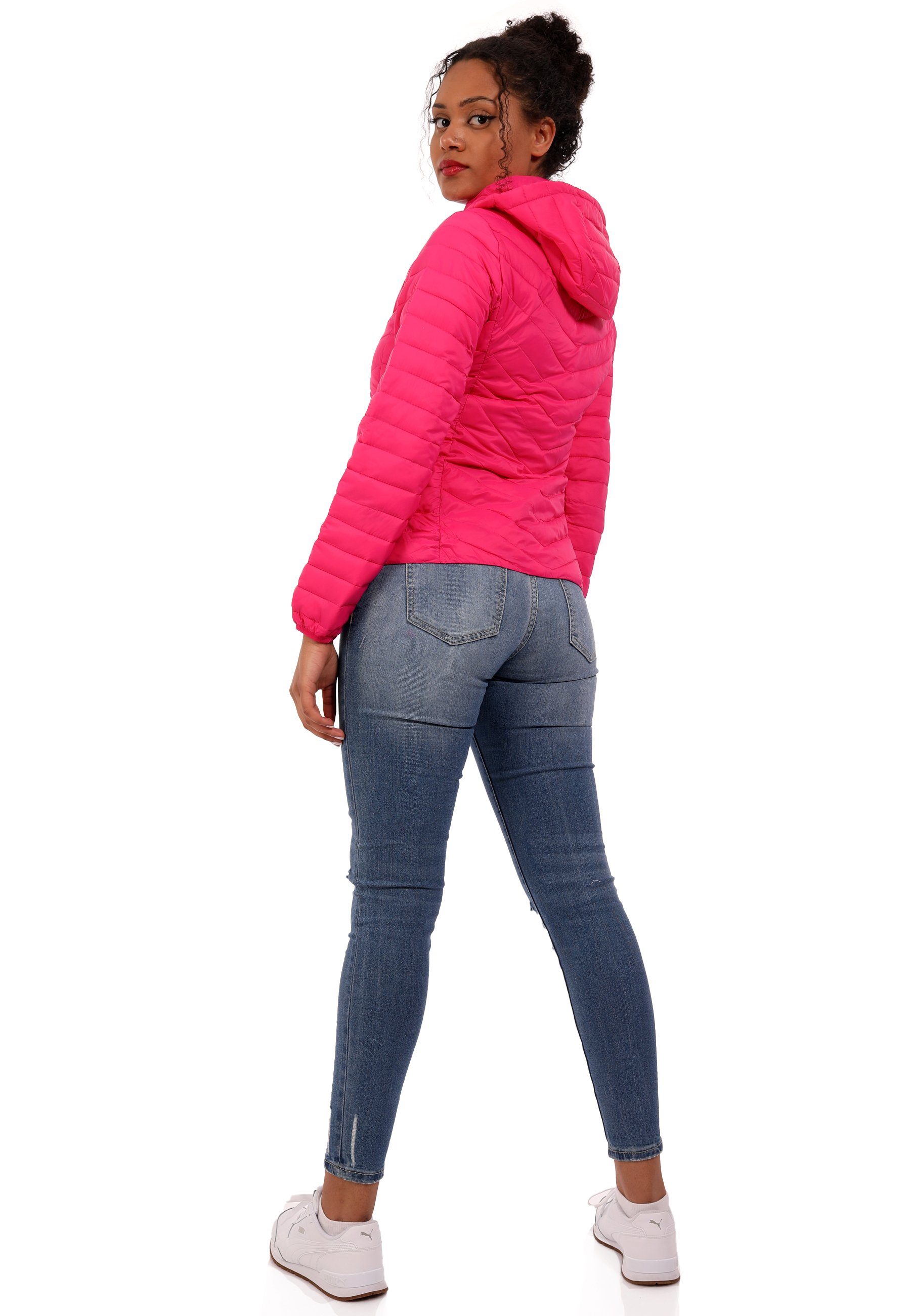 mit Stehkragen Übergangsjacke & Leichte pink Kapuze, Style Steppjacke casual, Kapuze Fashion mit mit (1-St) Steppjacke YC