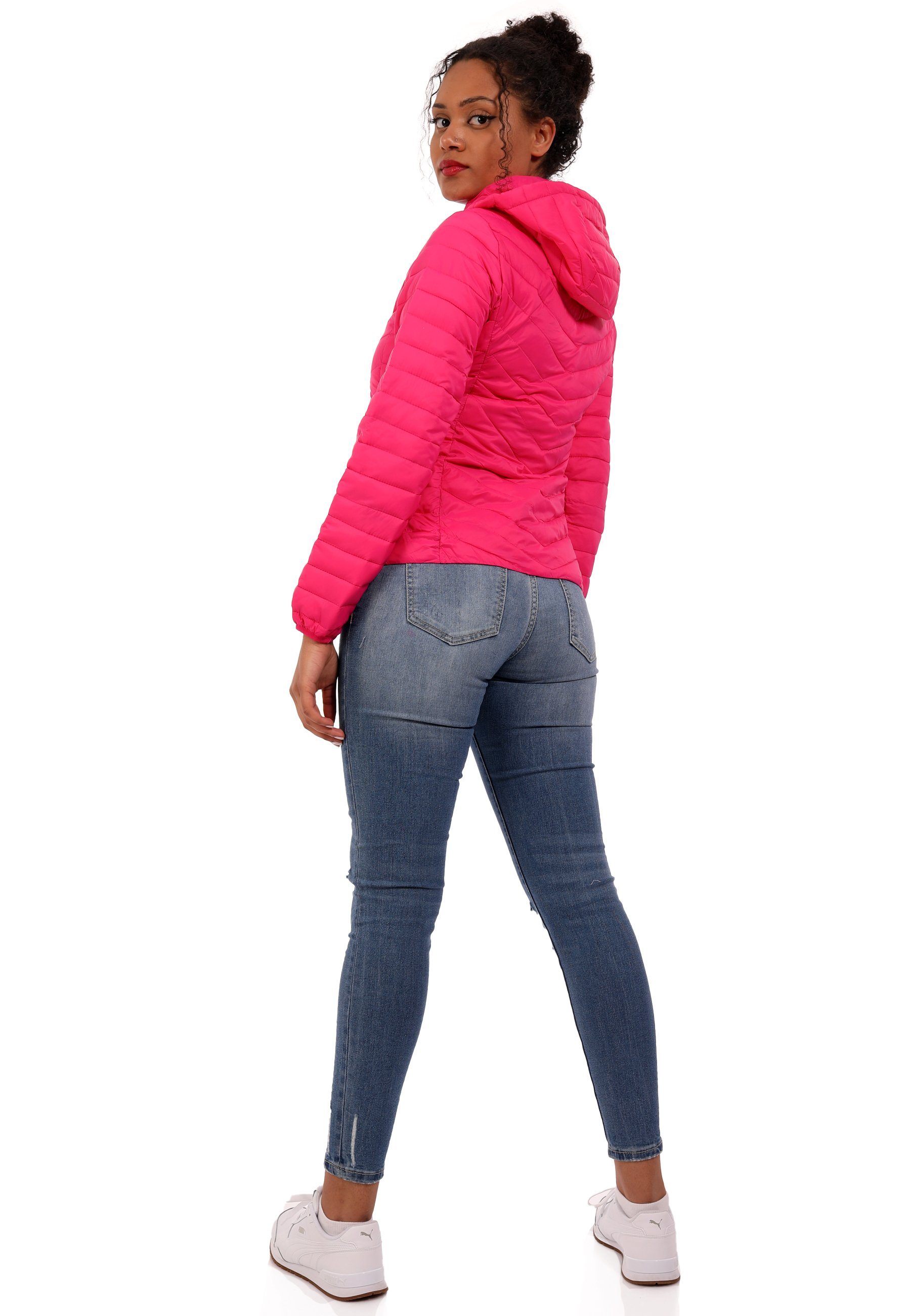 Steppjacke Fashion mit pink Übergangsjacke & mit YC (1-St) Stehkragen Steppjacke casual, Style Kapuze, Leichte Kapuze mit