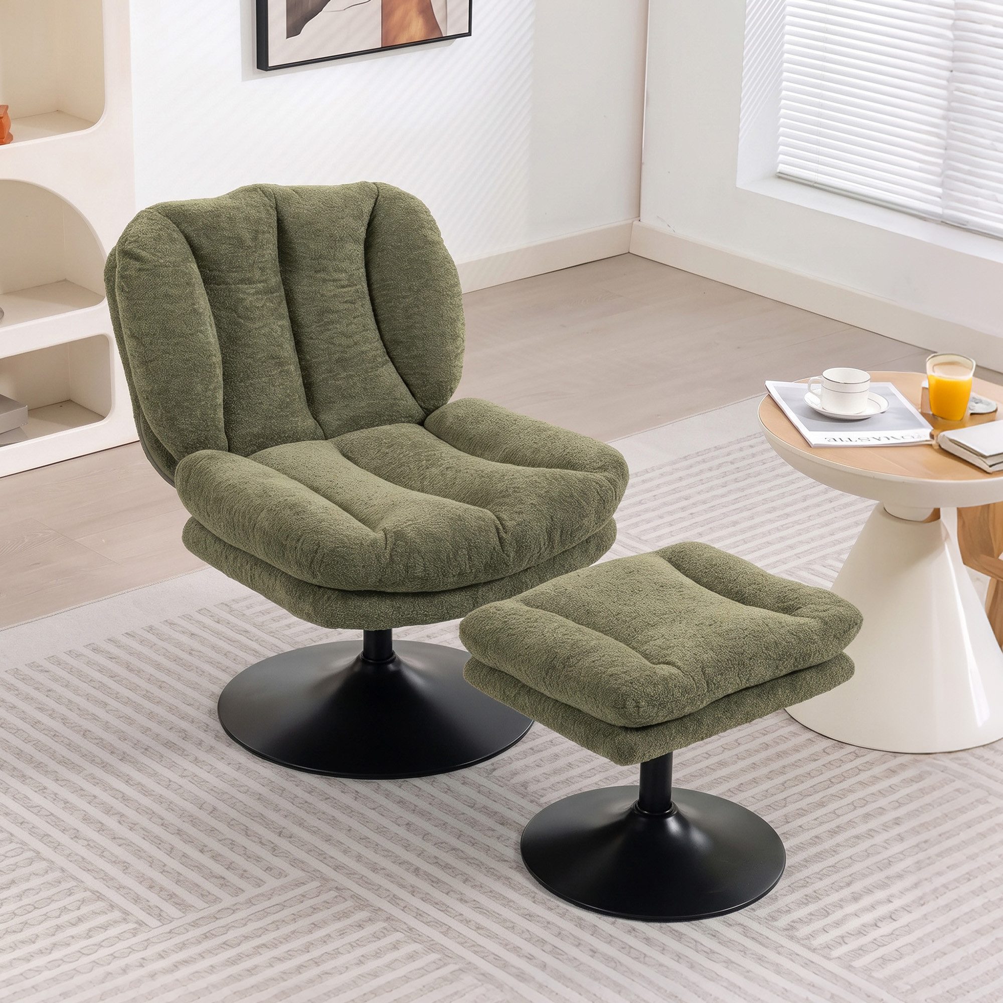 HOMCOM Relaxsessel Loungesessel, gepolsterter Drehsessel mit Samtoptik mit Struktur (Set, 1-St., Loungesessel mit Hocker), 360° drehbar, Hocker höhenverstellbar