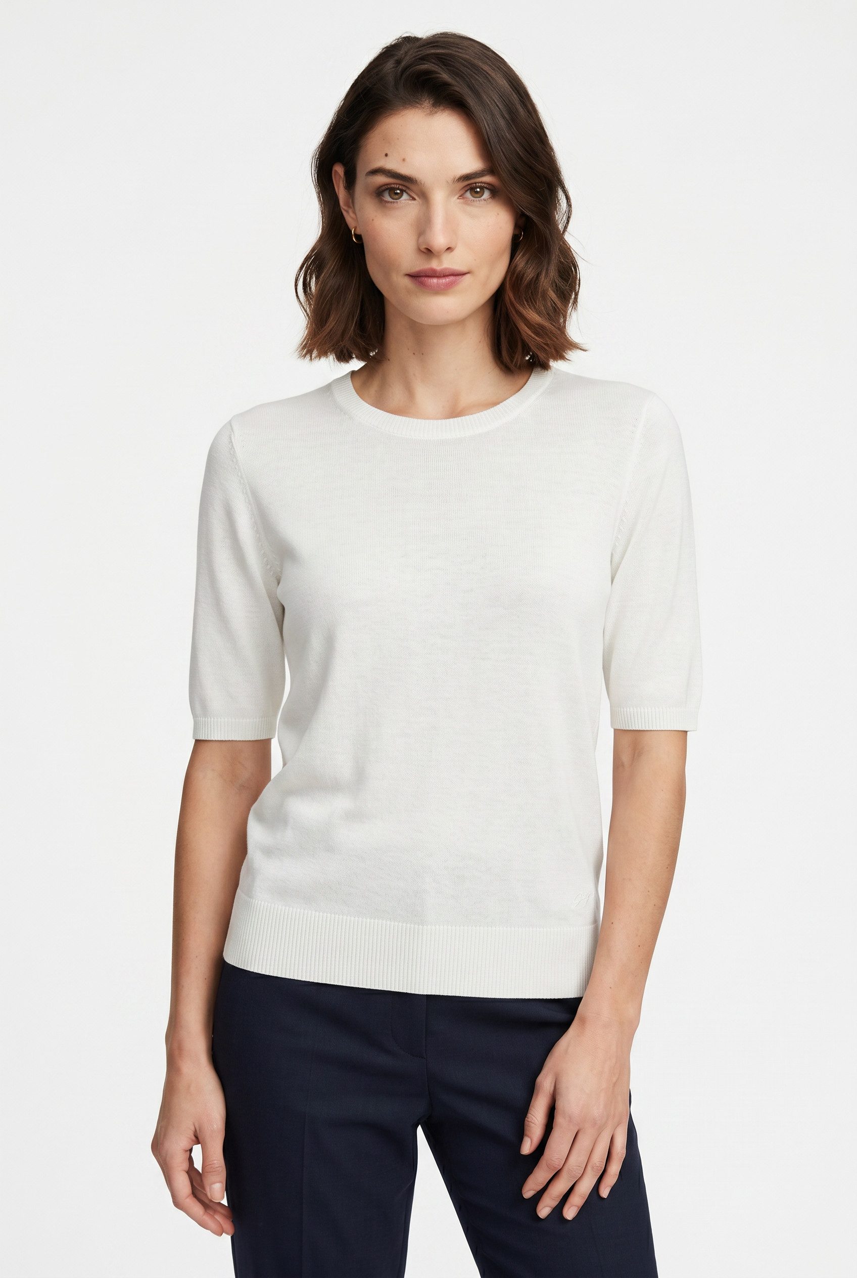 BOSS ORANGE Kurzarmpullover Fiaffu Premium Damenmode mit Lochmuster, Kaschmir-Anteil