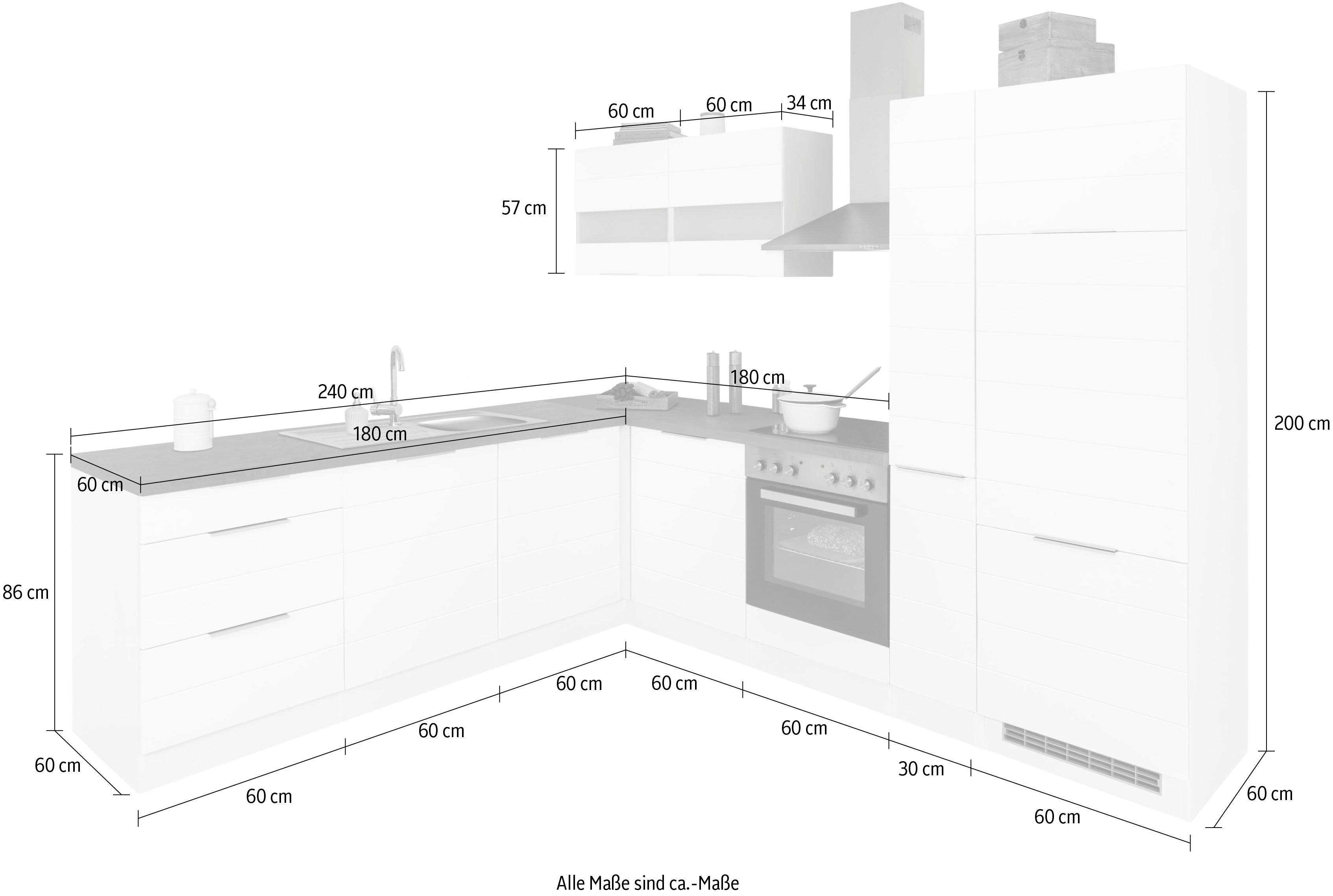 KOCHSTATION Winkelküche KS-Luhe, Stellbreite 240x270 cm, wahlweise mit oder ohne E-Geräten, MDF-Fronten