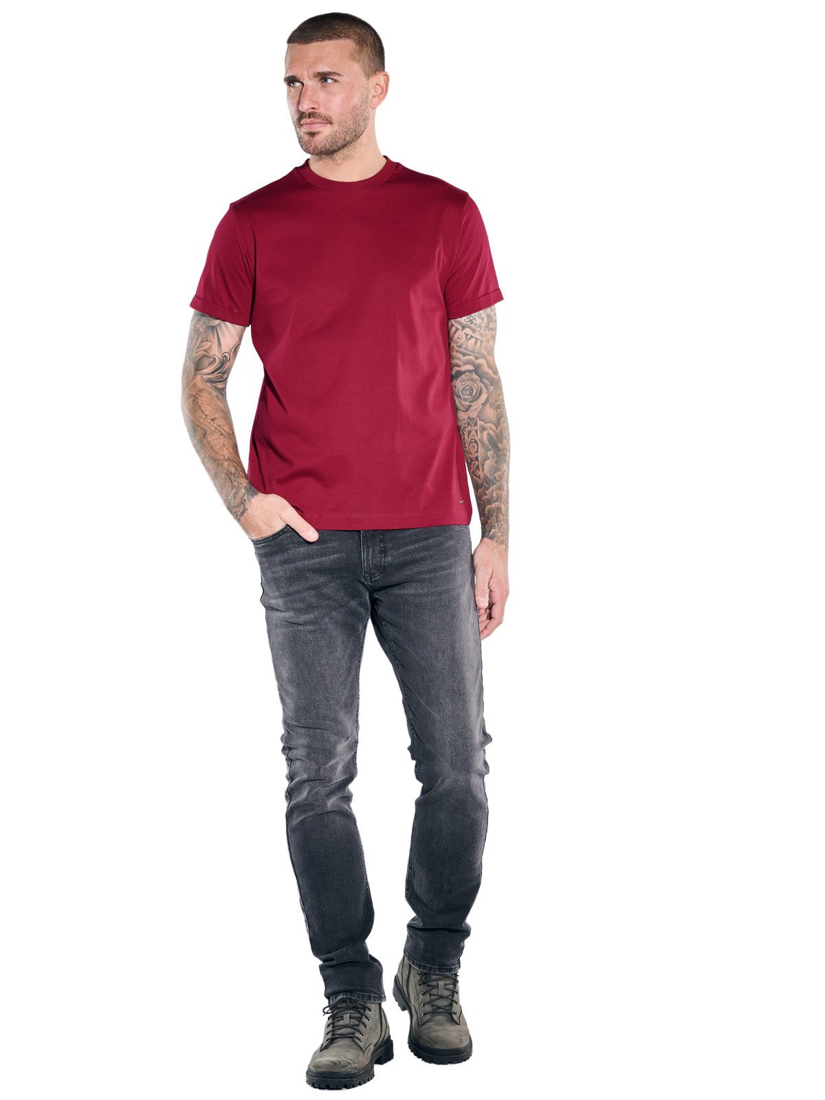 emilio adani T-Shirt Herren Rundhals T-Shirt, Bordeaux