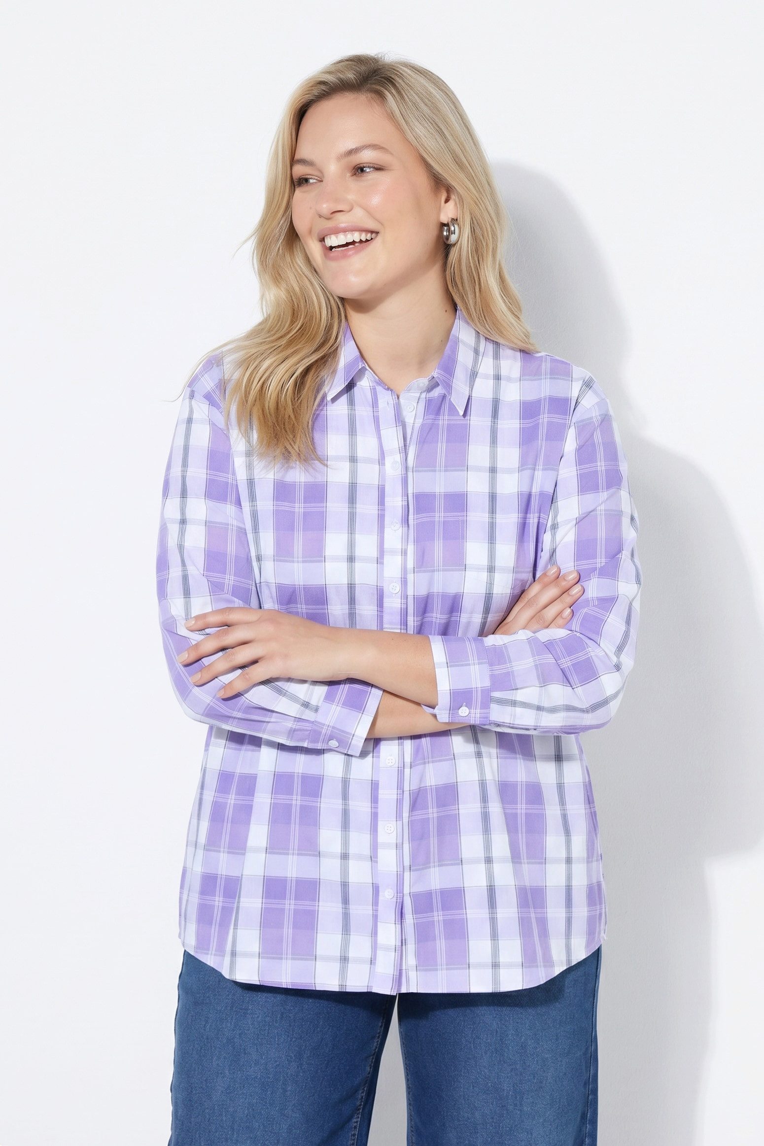 Hemdbluse Karobluse oversized Hemdkragen Langarm