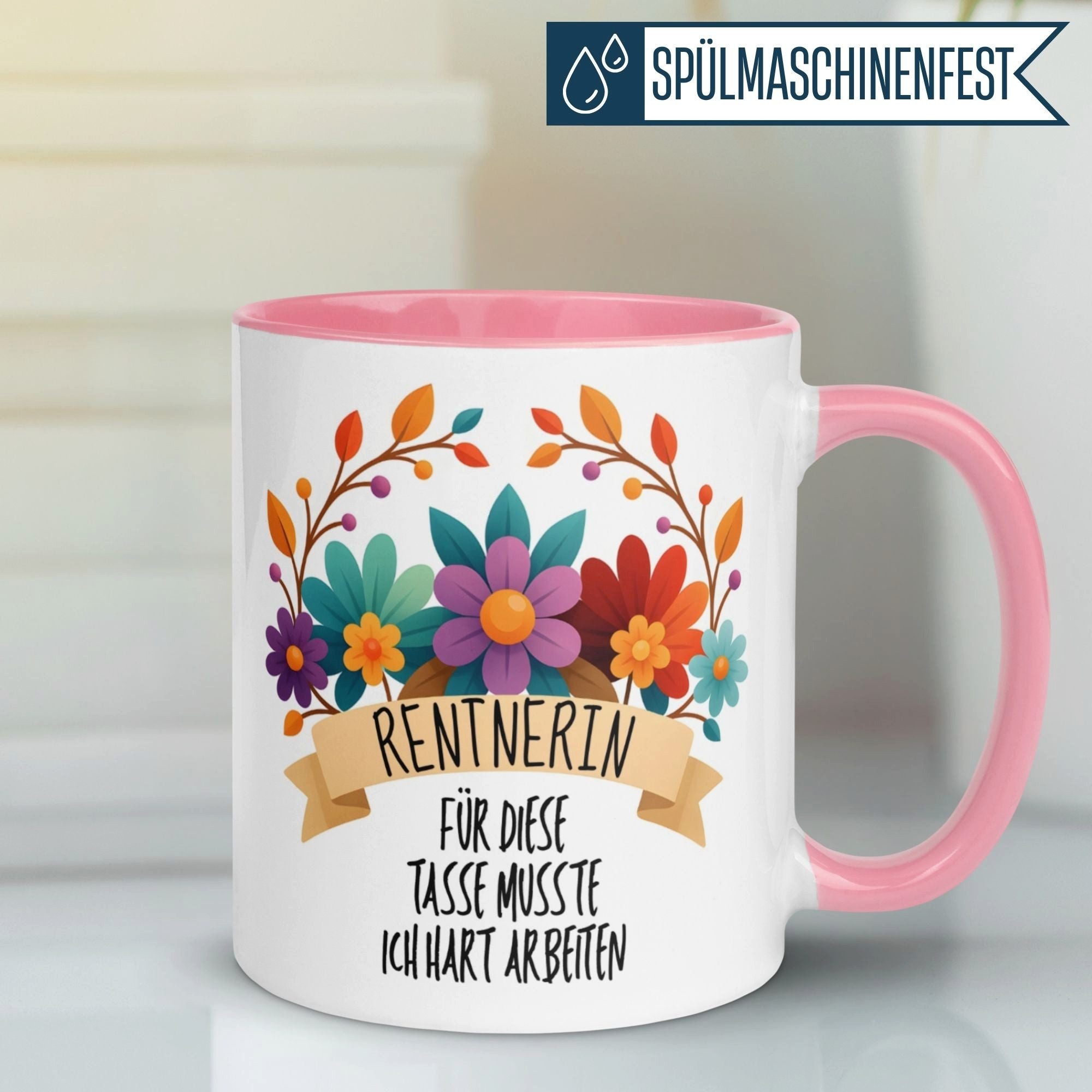 Momentals Tasse Rente Frau – „Für diese Tasse musste ich hart arbeiten“ – Rentnerin, Gratis Versand · Links-&Rechtshänder · Spülmaschinenfest