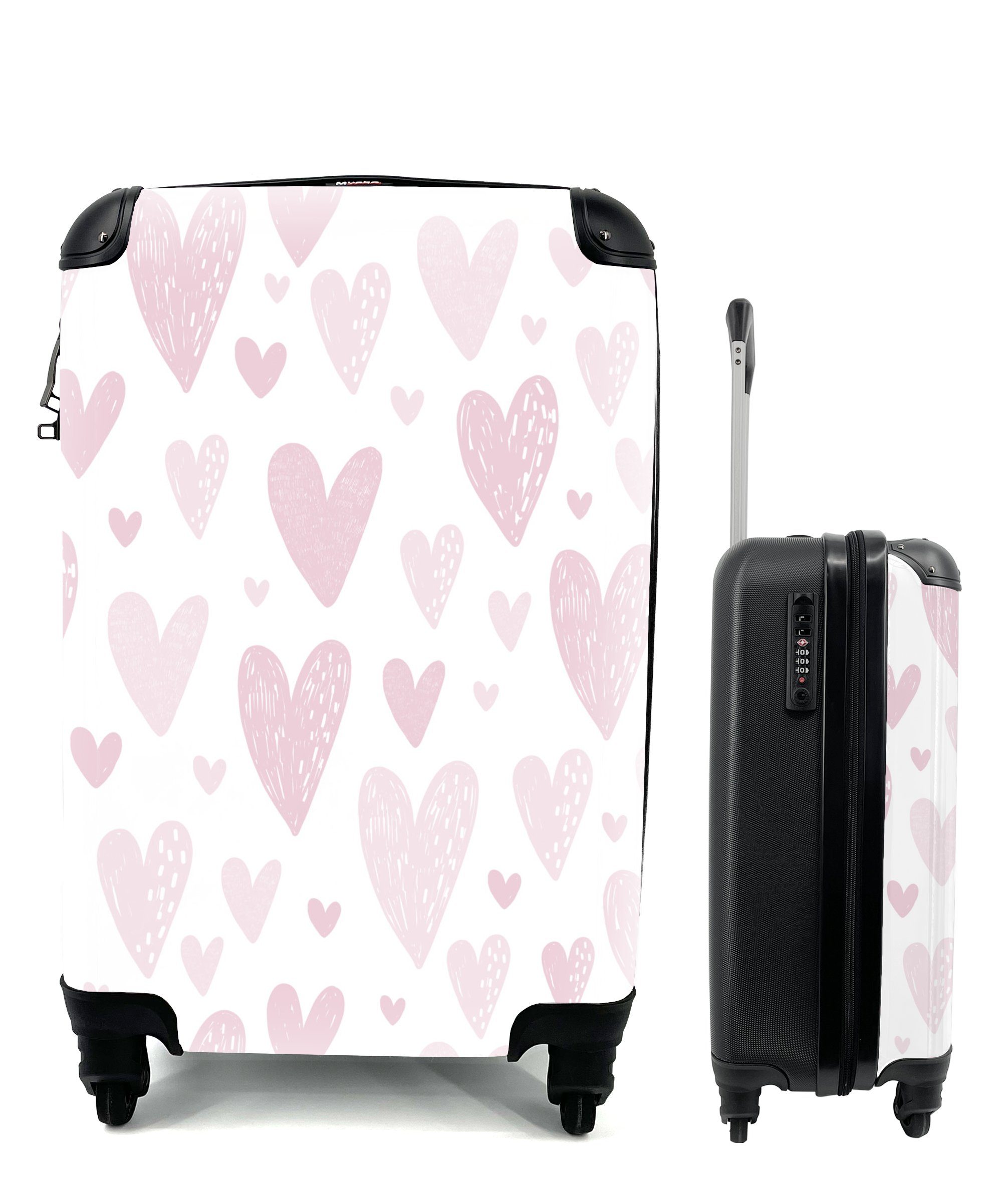 Handgepäckkoffer Handgepäck für Rosa 4 Reisetasche - mit Trolley, MuchoWow - - Ferien, Herz Design - Mädchen rollen, Baby Reisekoffer - Rollen, Mädchen,