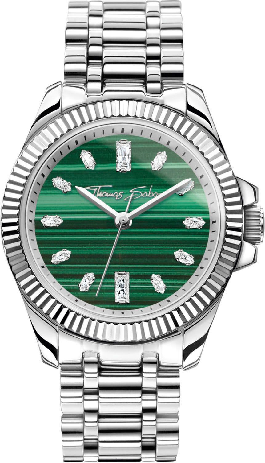 THOMAS SABO Quarzuhr DIVINE JEWELERY STONE WA0434-201-211-33 mm, Armbanduhr, Damenuhr, Edelstahl, analog, Zirkonia (synth), Malachit