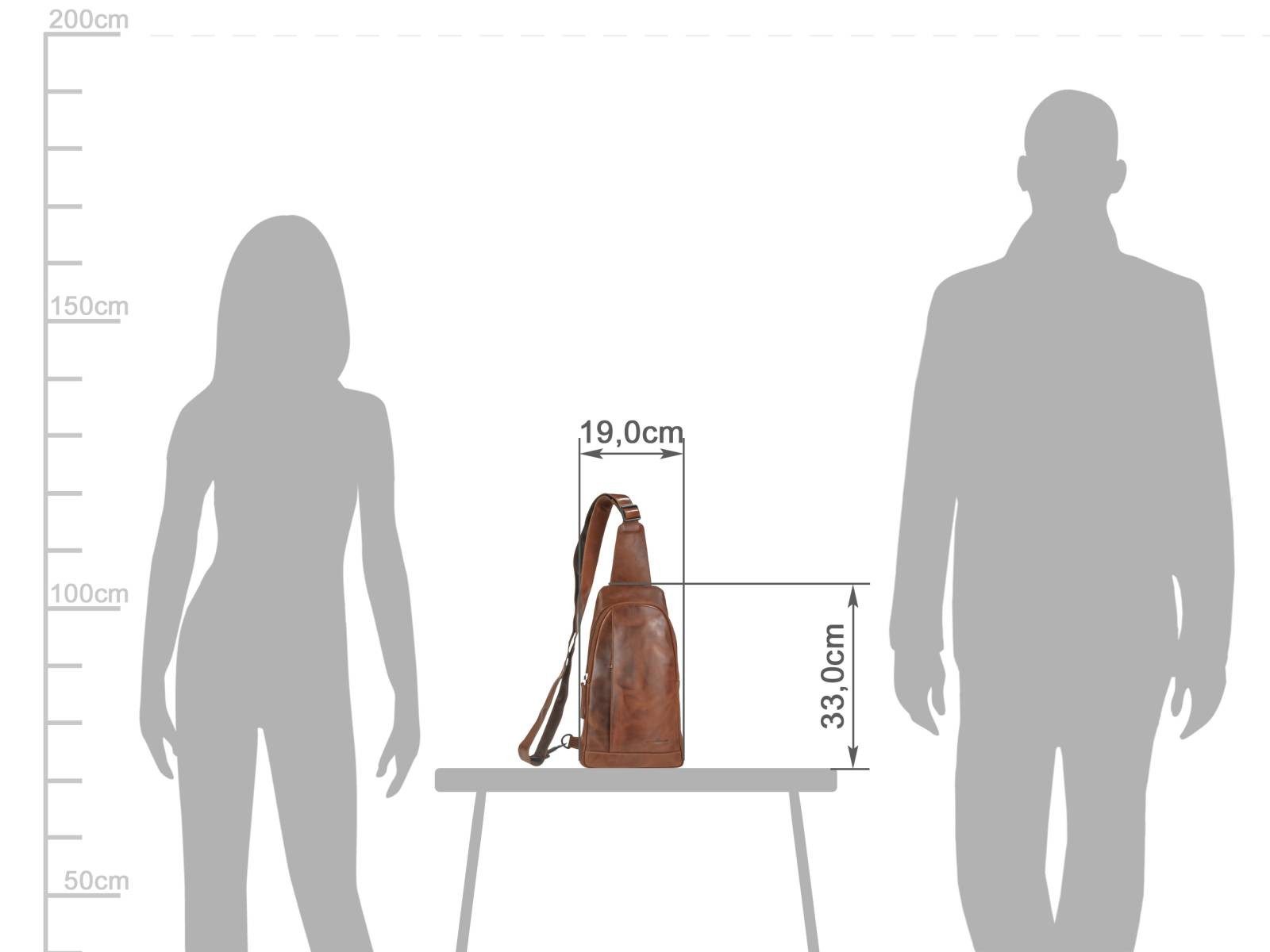 Greenburry Umhängetasche "Newport" Leder Crossover-Bag Crossbody Tasche Slingbag Herren Damen, Hauptfach 16x28cm, Gurt 100-150 cm