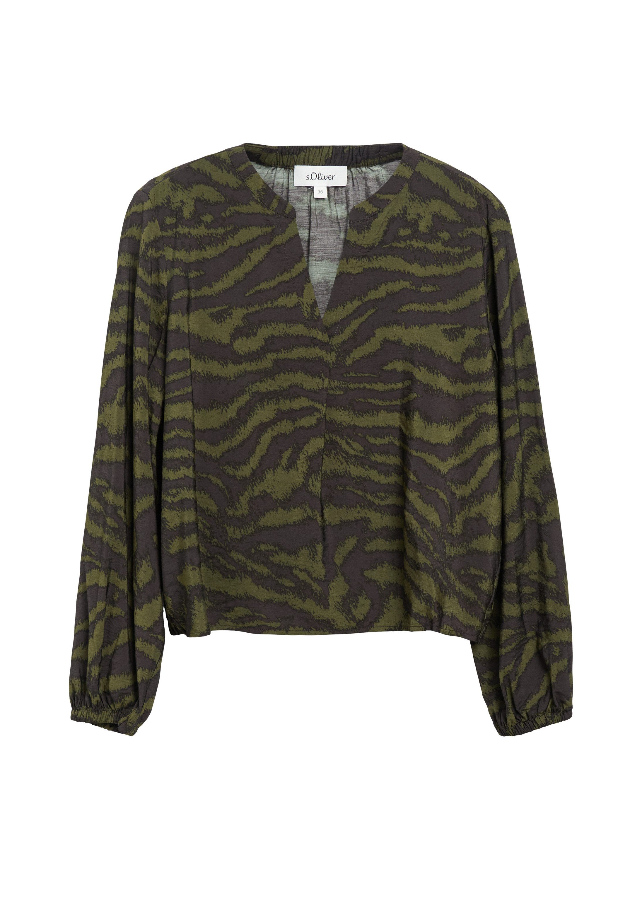 s.Oliver Langarmbluse Bluse Bluse mit Animal-Print und Raffung